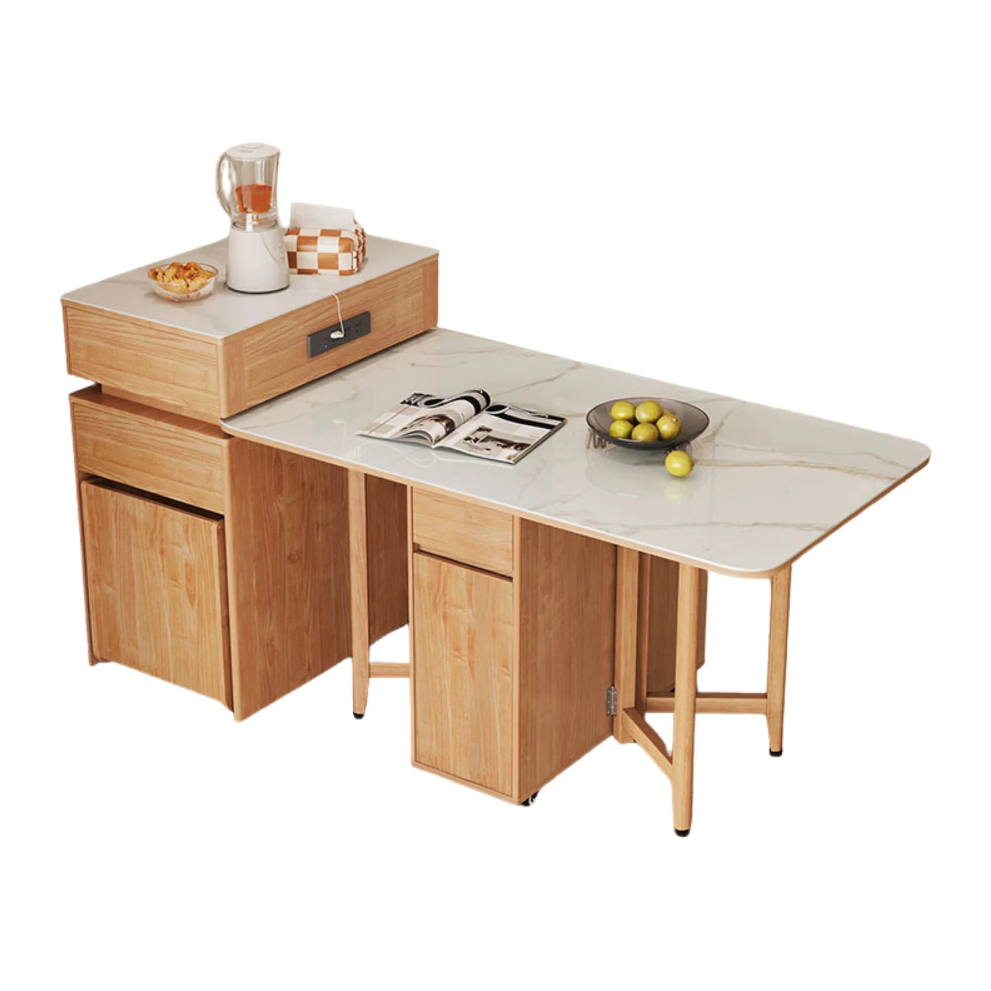 Linspire Yumi Sintered Stone Table Top Foldable Dining Table & Kitchen islands Set, Natural Wood