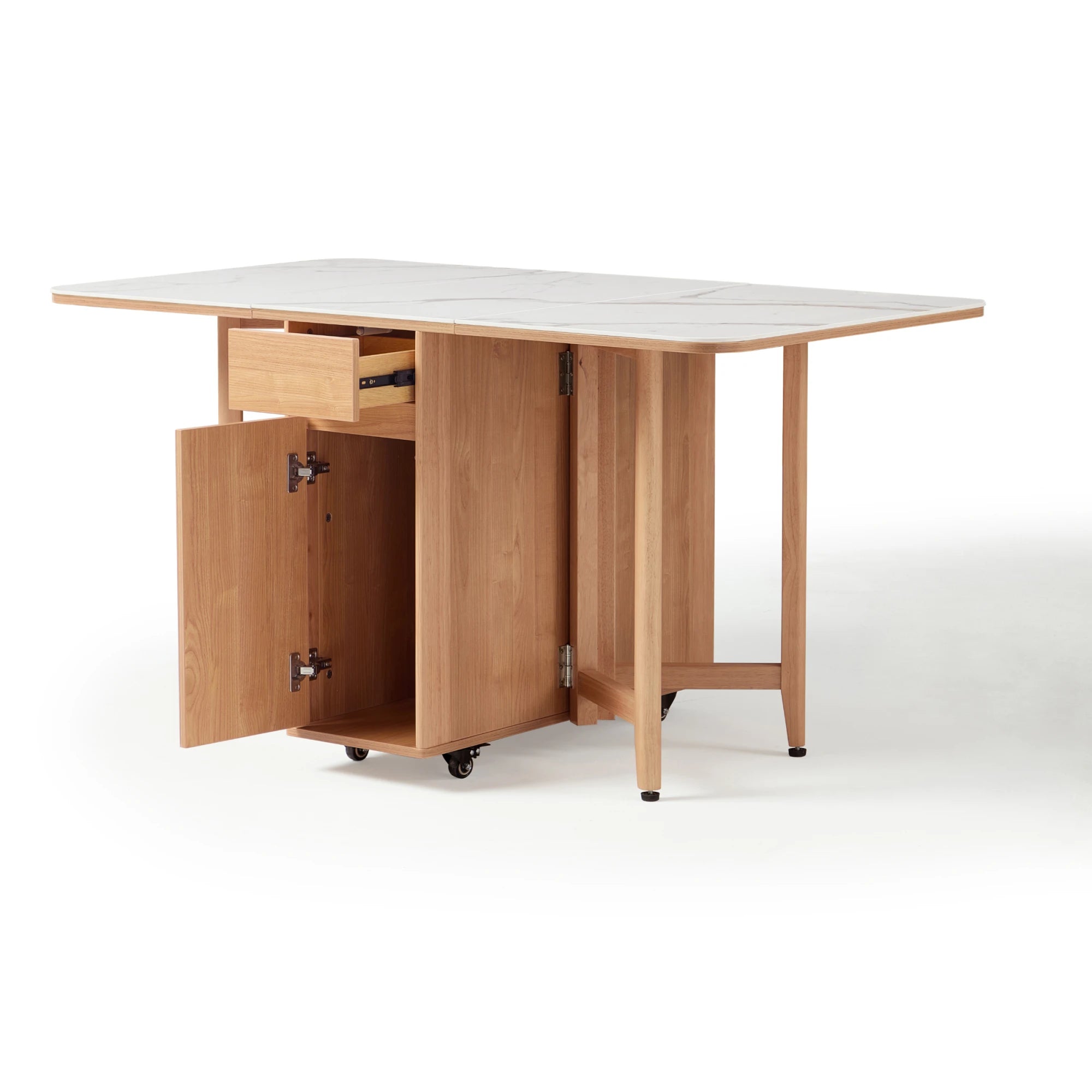 Linspire Yumi Sintered Stone Table Top Foldable Dining Table & Kitchen islands Set, Natural Wood