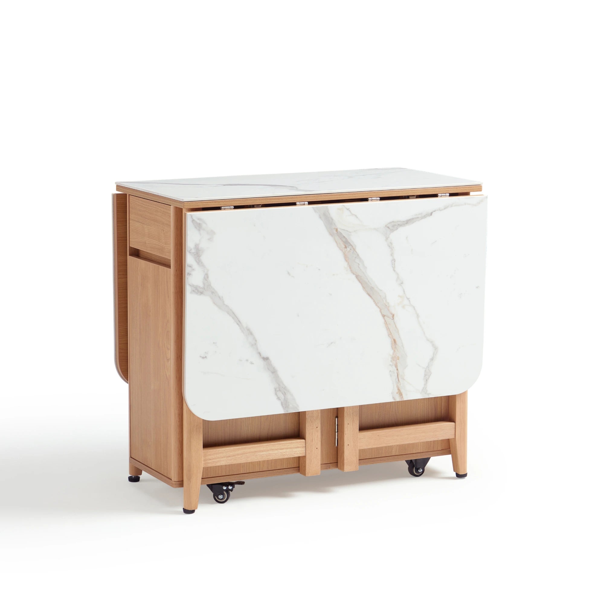 Linspire Yumi Sintered Stone Table Top Foldable Dining Table & Kitchen islands Set, Natural Wood