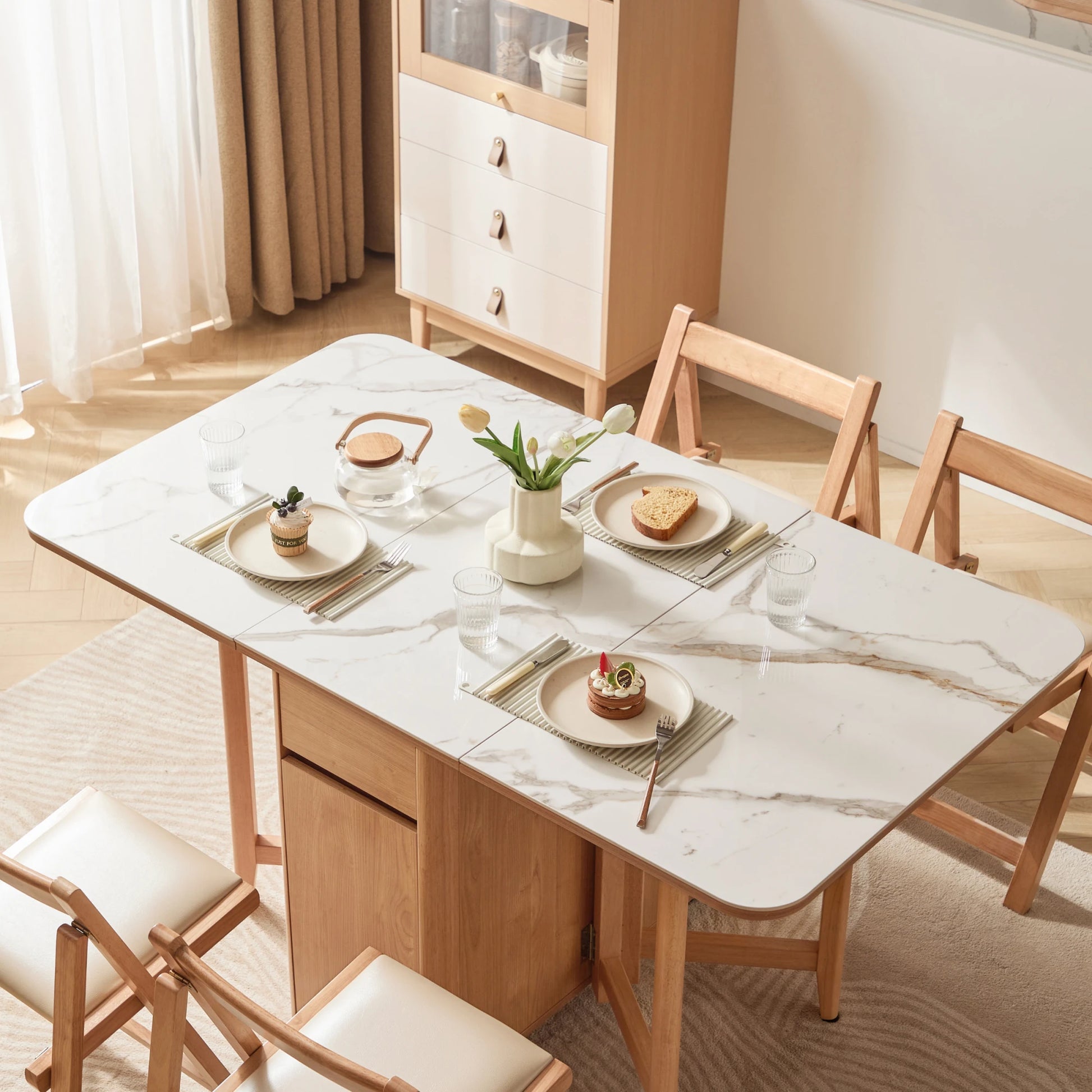 Linspire Yumi Sintered Stone Table Top Foldable Dining Table & Kitchen islands Set, Natural Wood