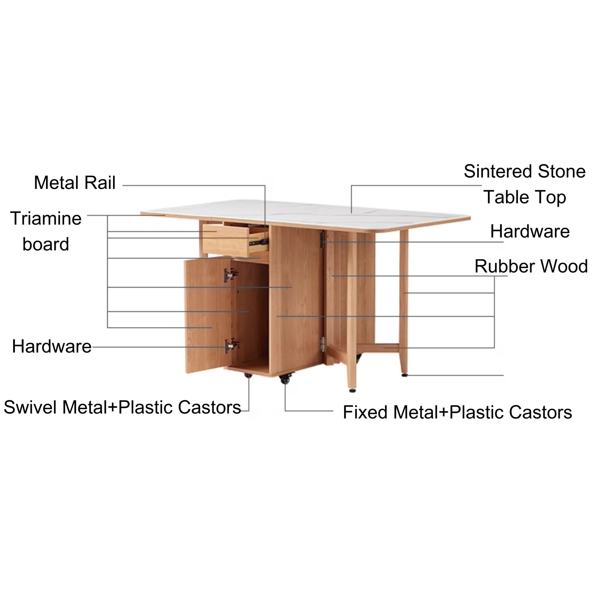 Linspire Yumi Sintered Stone Table Top Foldable Dining Table & Kitchen islands Set, Natural Wood
