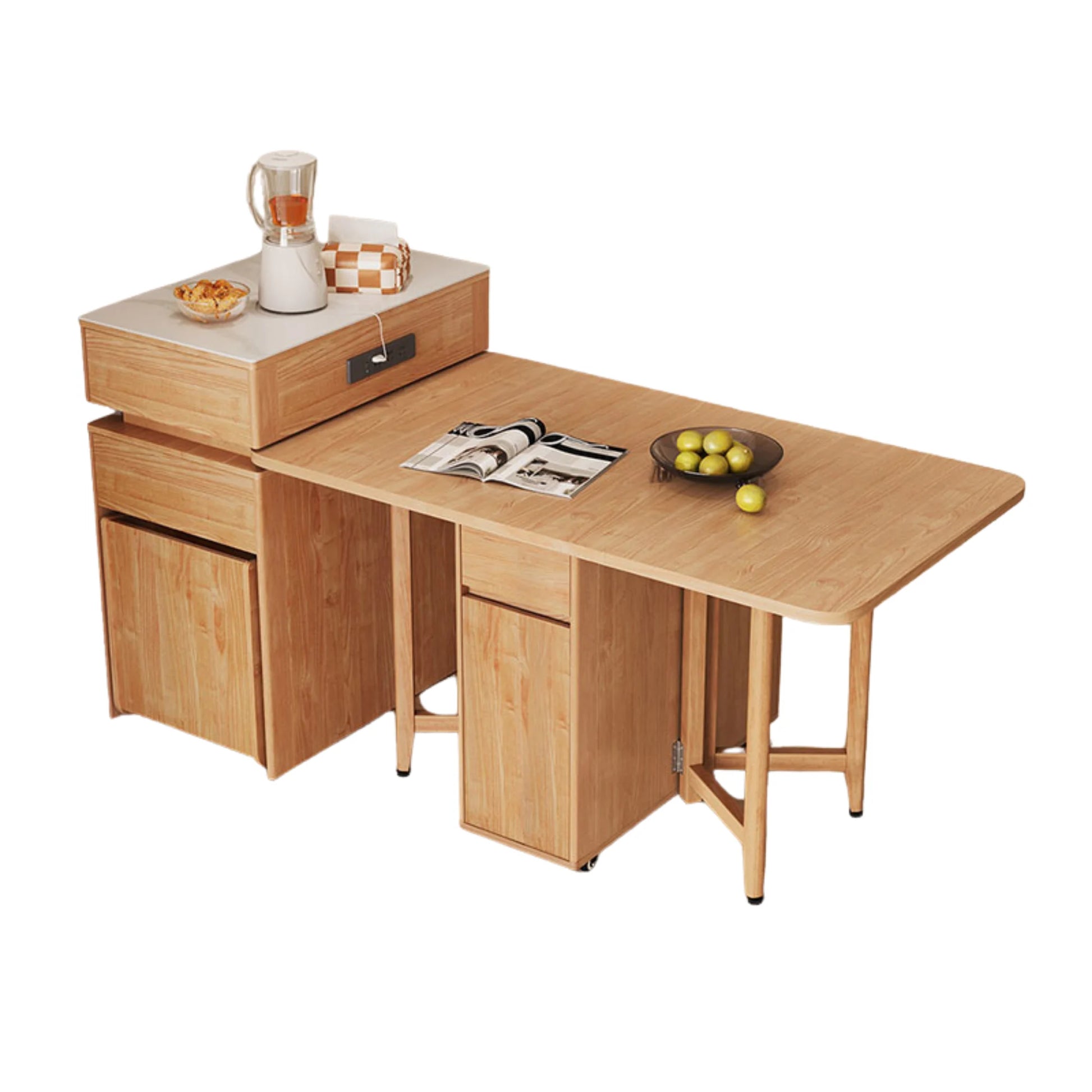 Linspire Yumi Foldable Dining Table & Kitchen islands Set, Natural Wood