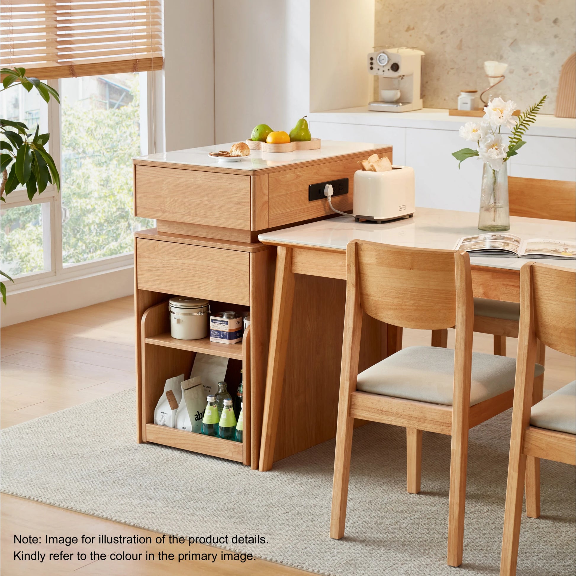 Linspire Yumi Foldable Dining Table & Kitchen islands Set, Natural Wood