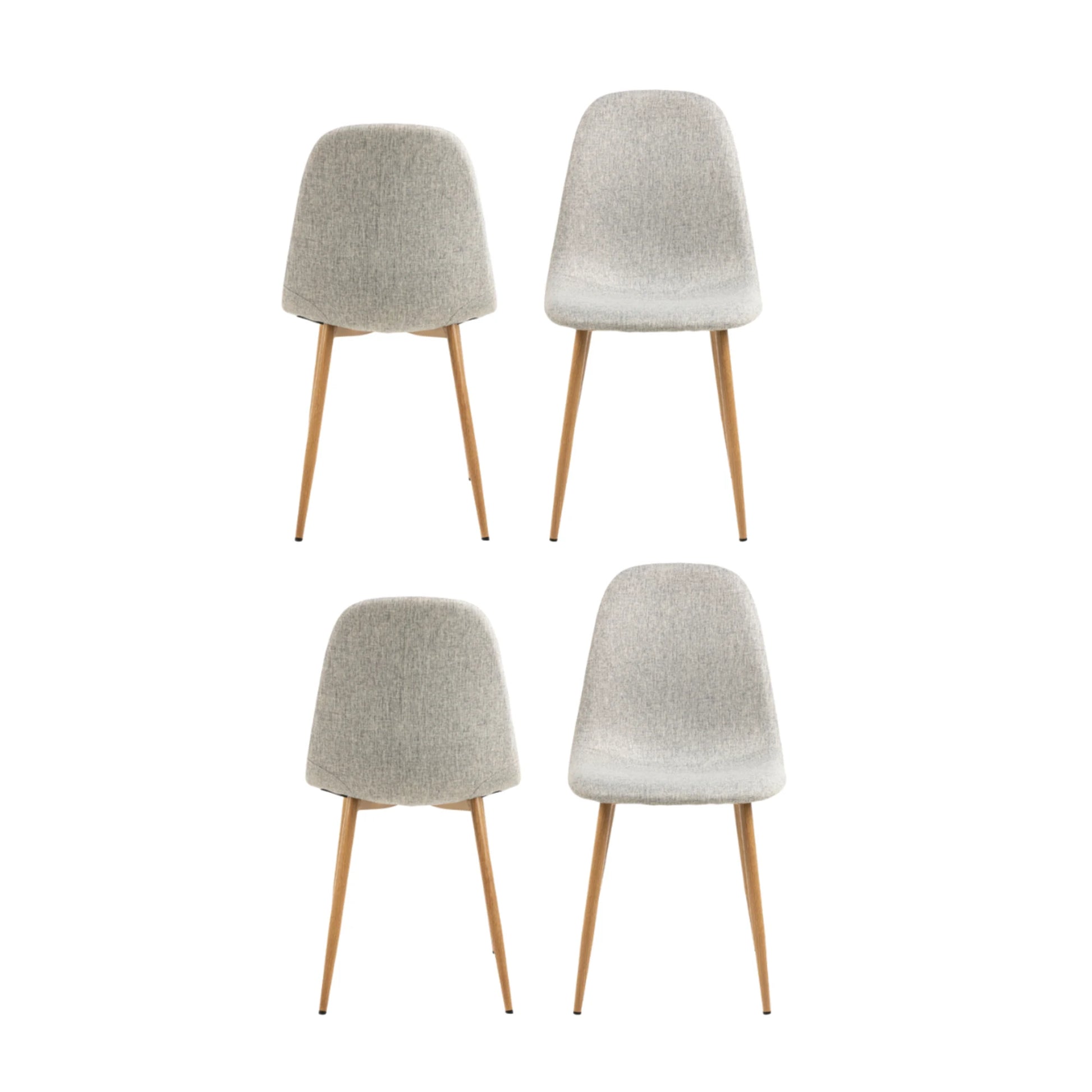 Hjem Design Celia Dining Chair, Light Grey & Natural Wood, Set of 4