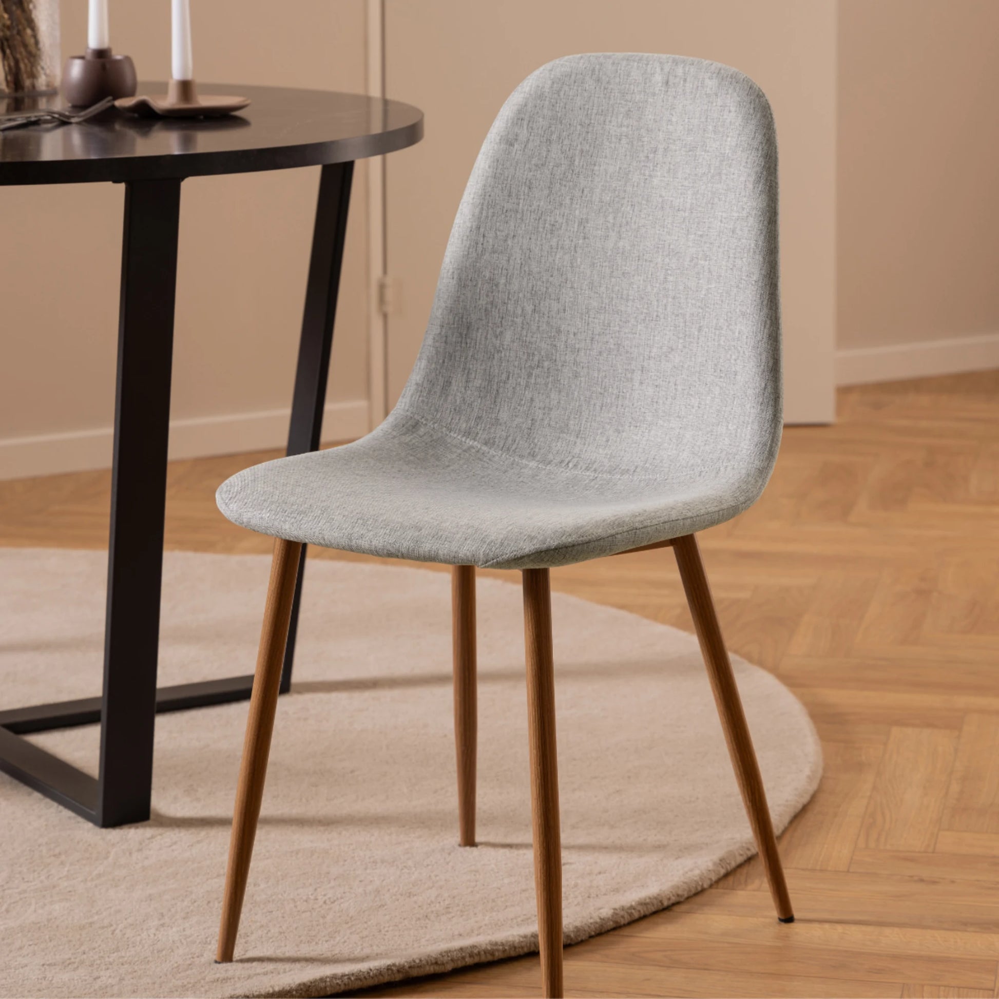 Hjem Design Celia Dining Chair, Light Grey & Natural Wood, Set of 4