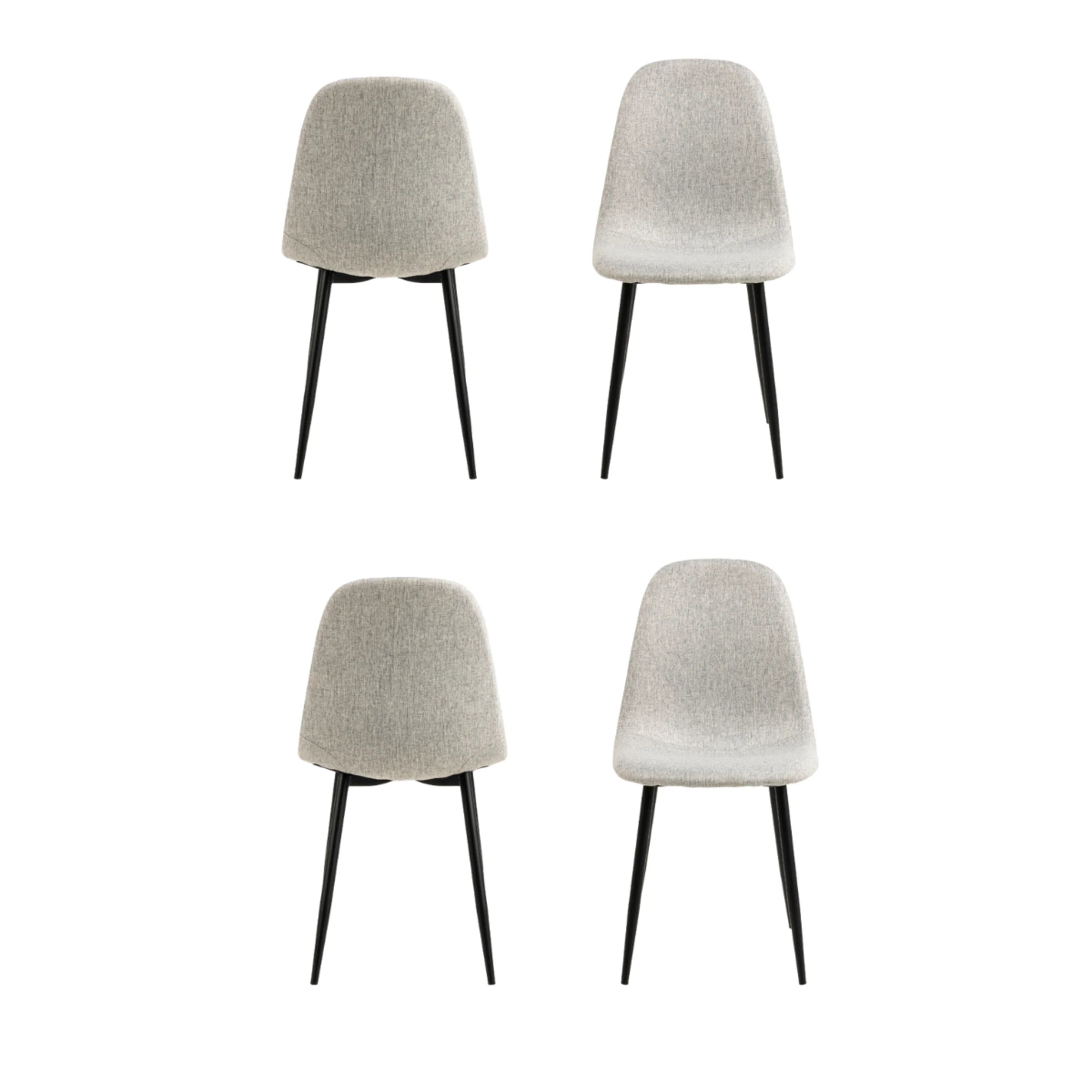 Hjem Design Celia Dining Chair, Light Grey & Black, Set of 4