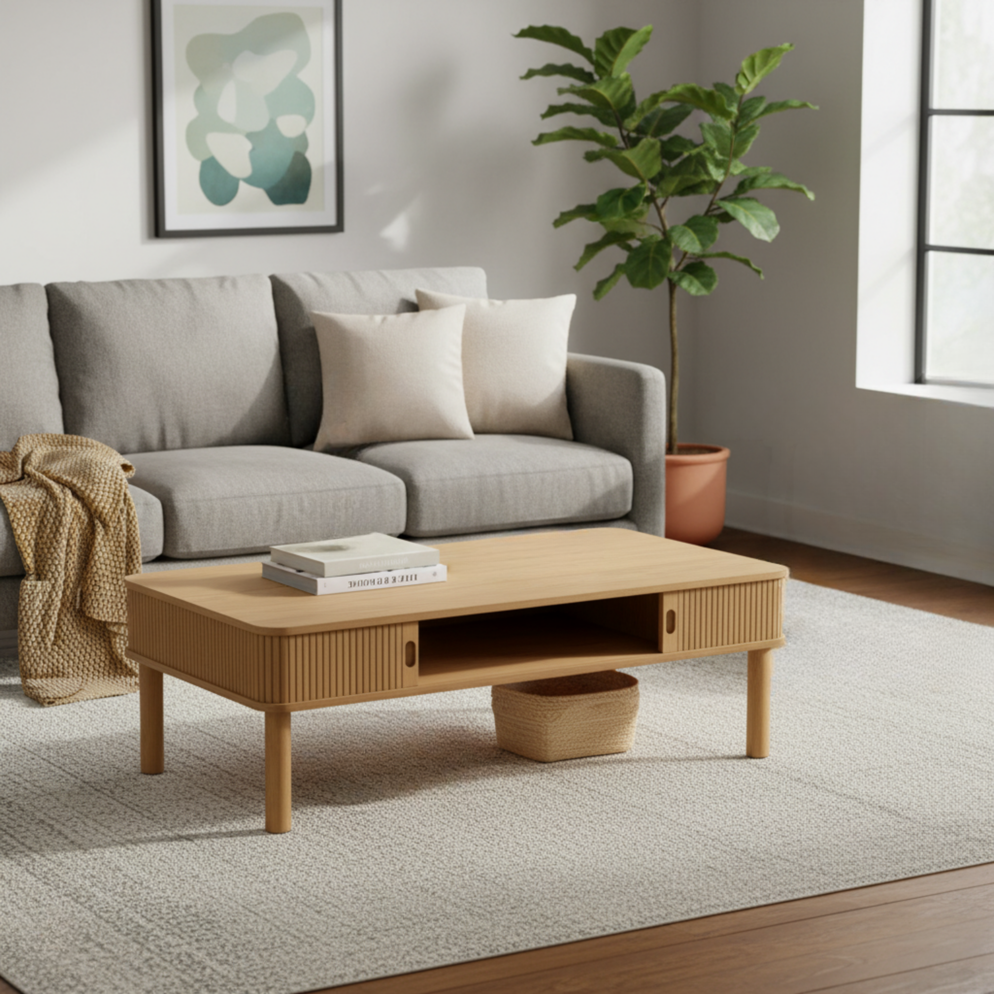 Hjem Design Langley Coffee Table, Natural Wood