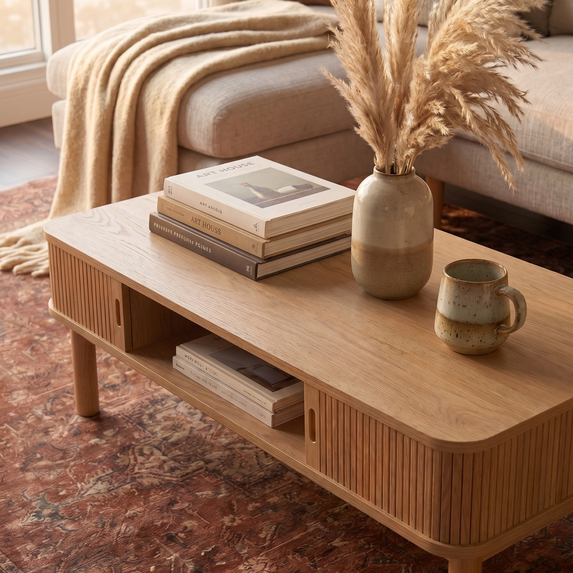 Hjem Design Langley Coffee Table, Natural Wood