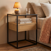 Hjem Design Randor Bedside Table, Black & Natural Wood
