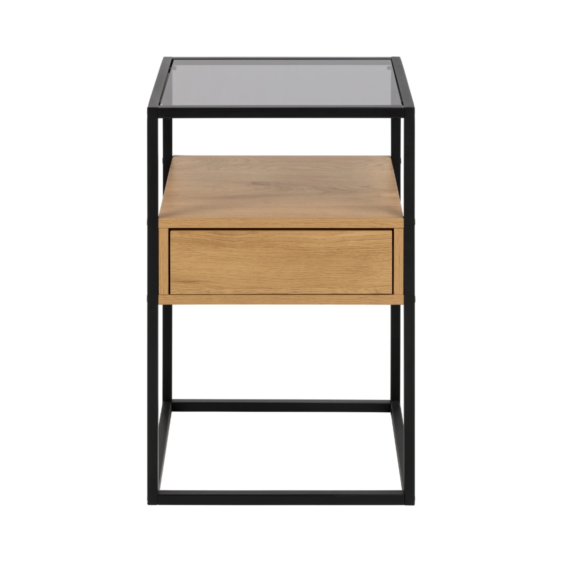 Hjem Design Randor Bedside Table, Black & Natural Wood