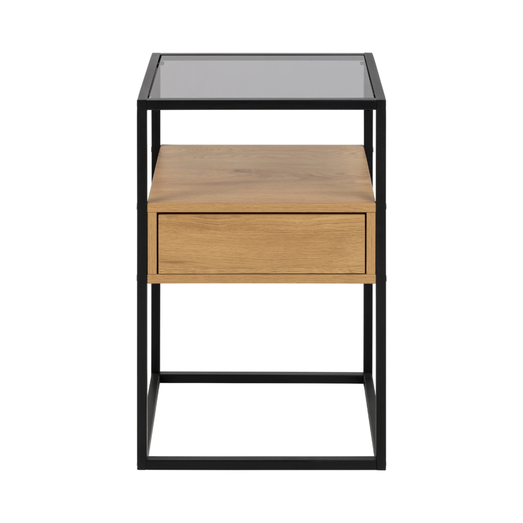 Hjem Design Randor Bedside Table, Black & Natural Wood