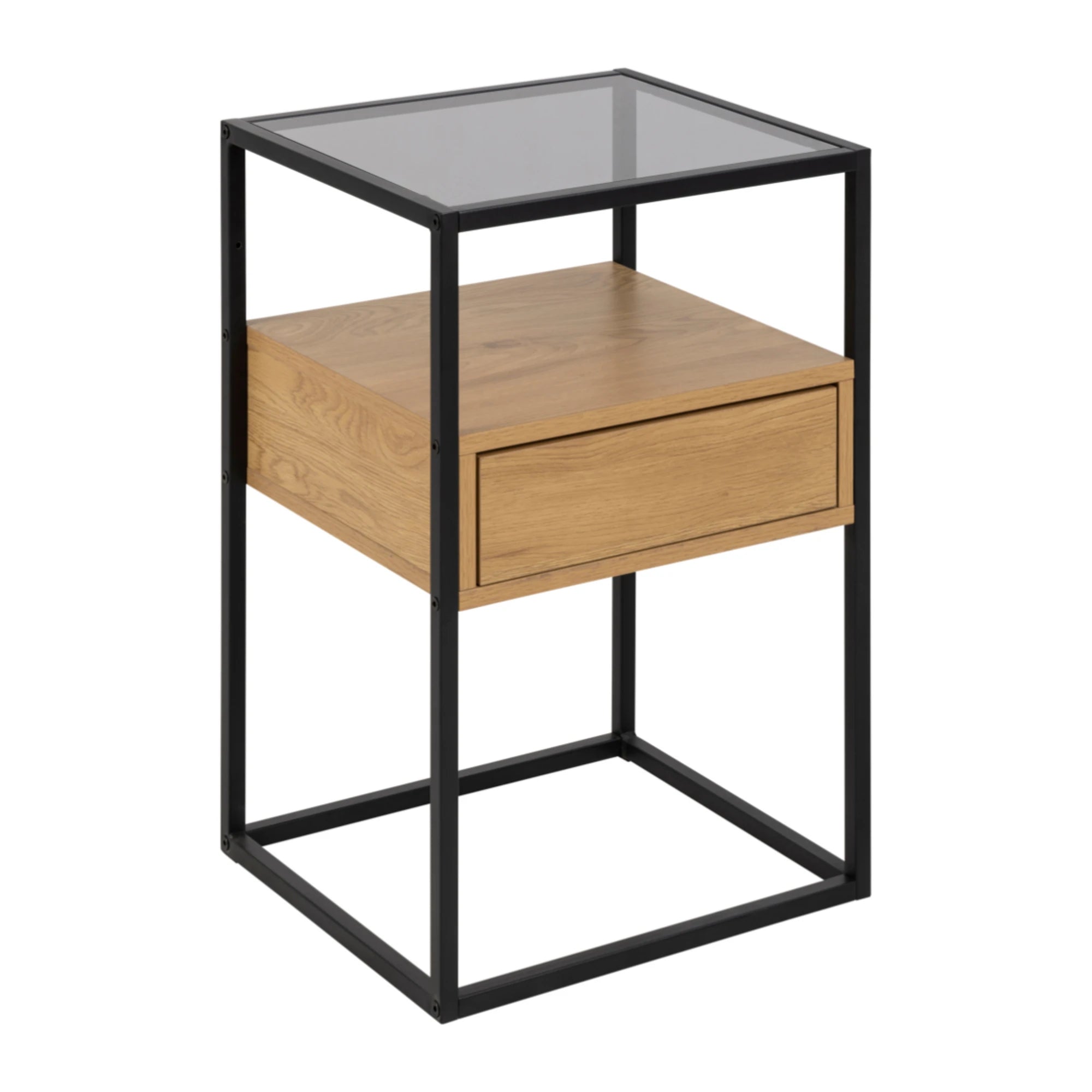 Hjem Design Randolf Bedside Table, Black & Natural Wood