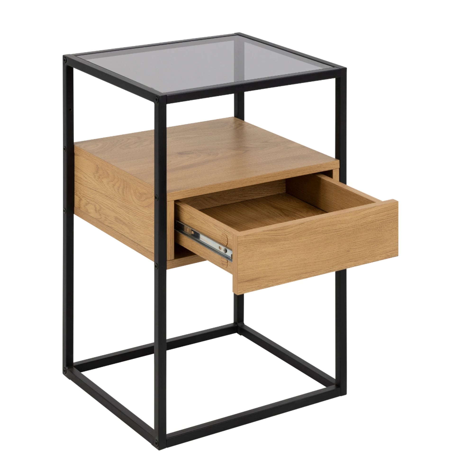 Hjem Design Randolf Bedside Table, Black & Natural Wood