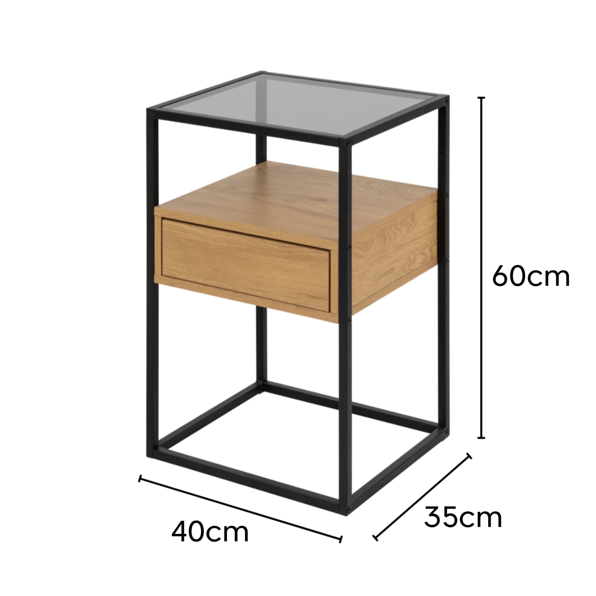 Hjem Design Randor Bedside Table, Black & Natural Wood