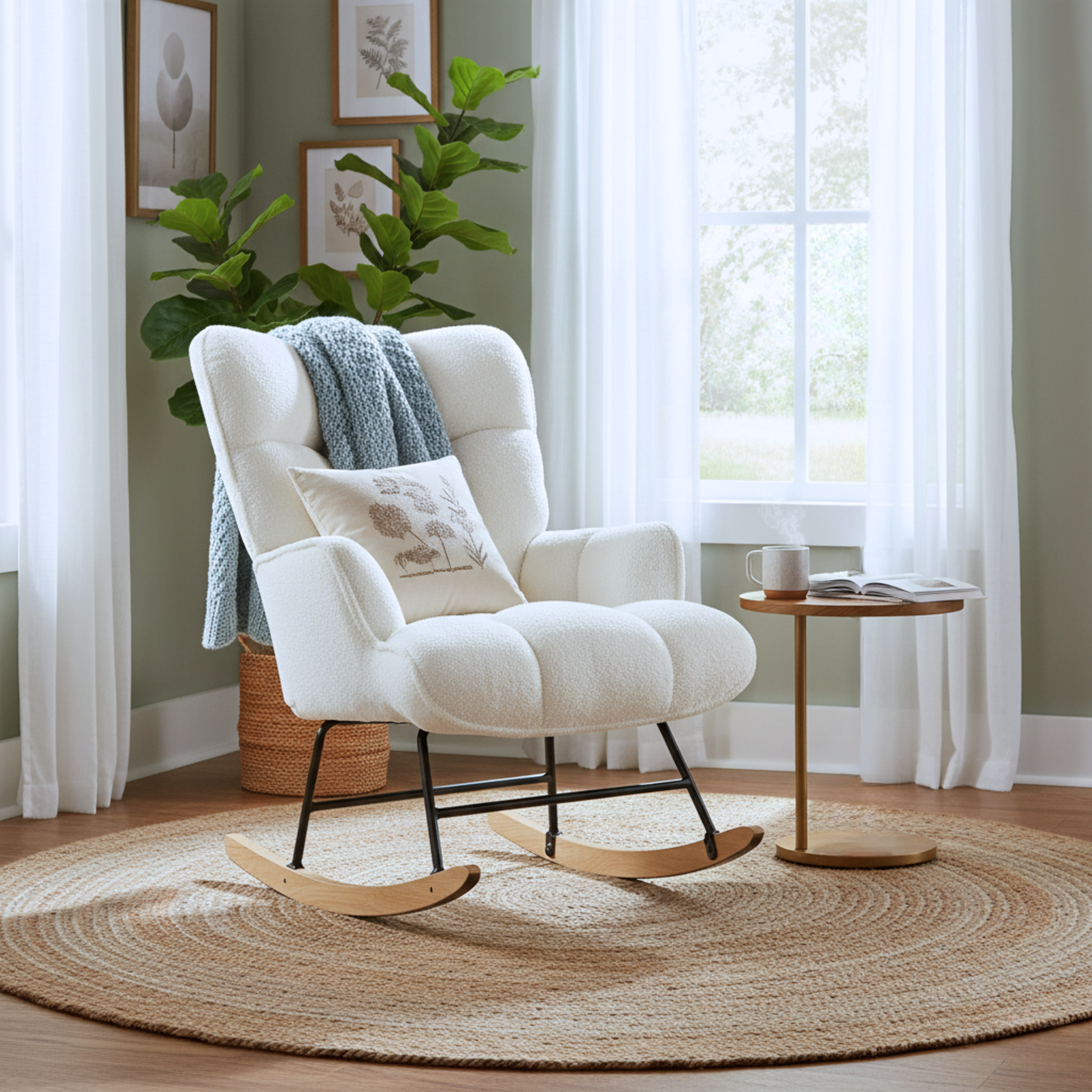 Linspire Evans Boucle Rocking Chair, White