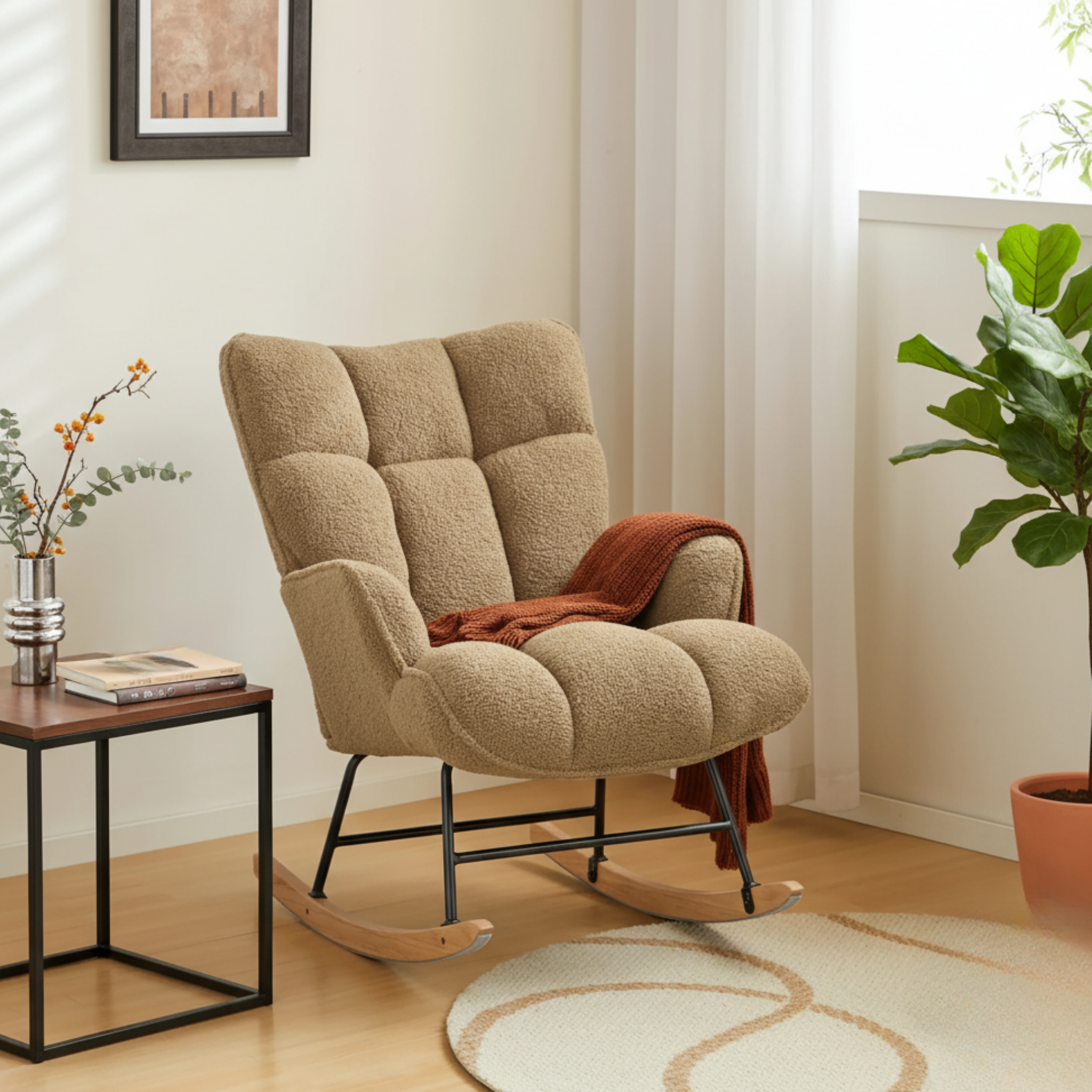 Linspire Evans Boucle Rocking Chair, Light Tan