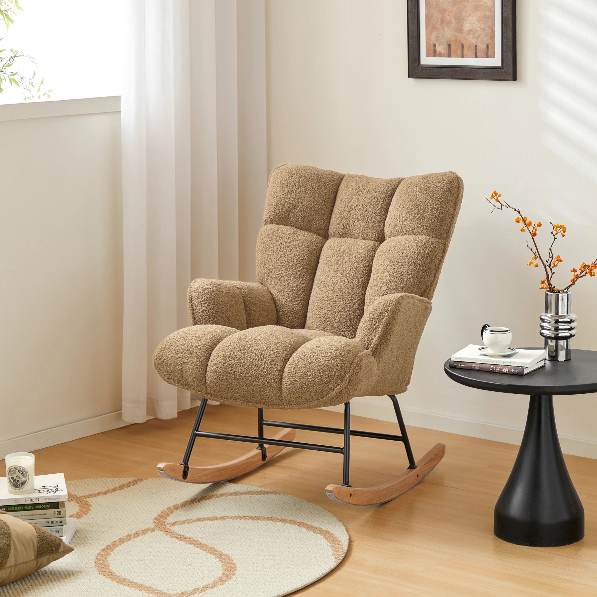 Linspire Evans Boucle Rocking Chair, Light Tan