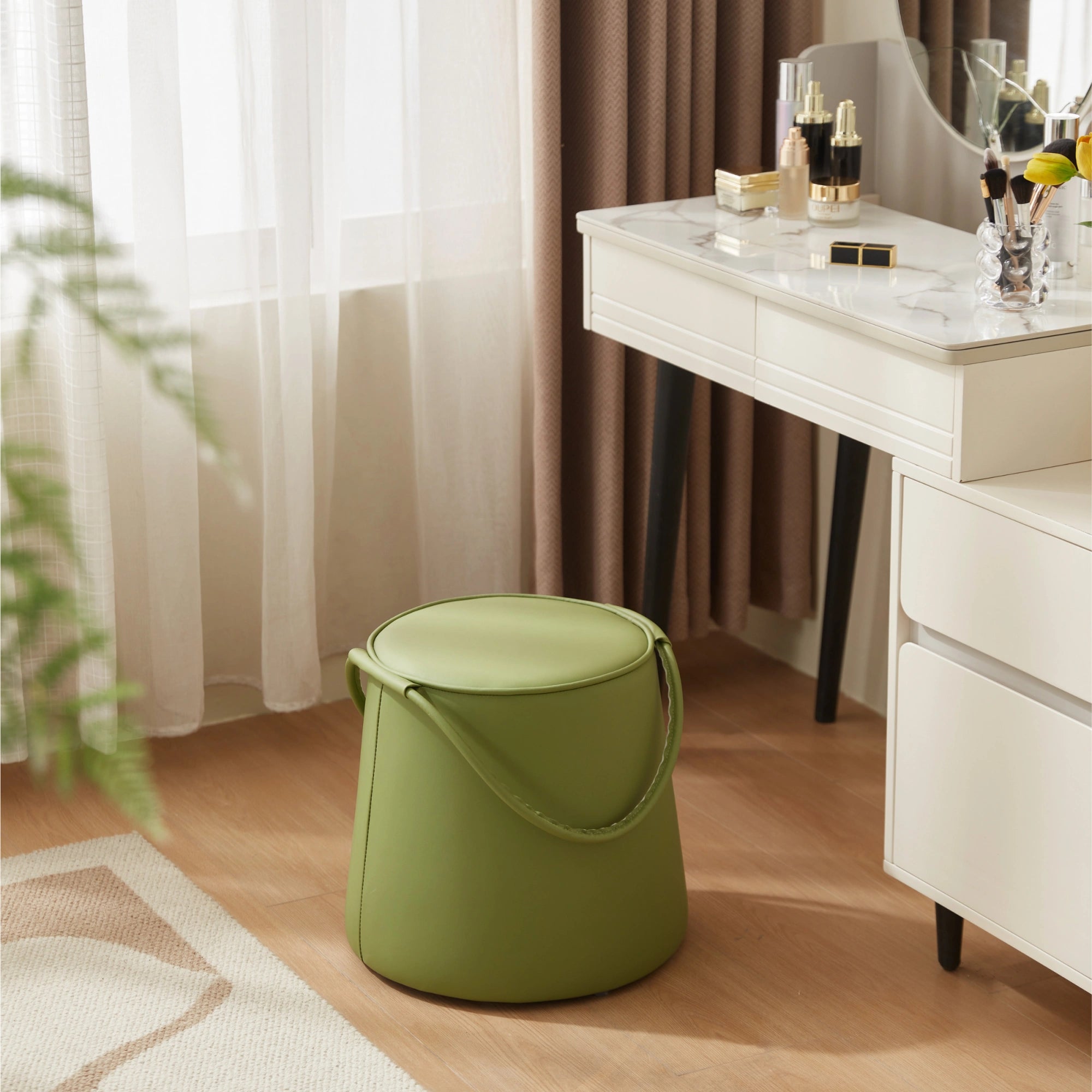 Linspire Kabos Leather Ottoman, Apple Green
