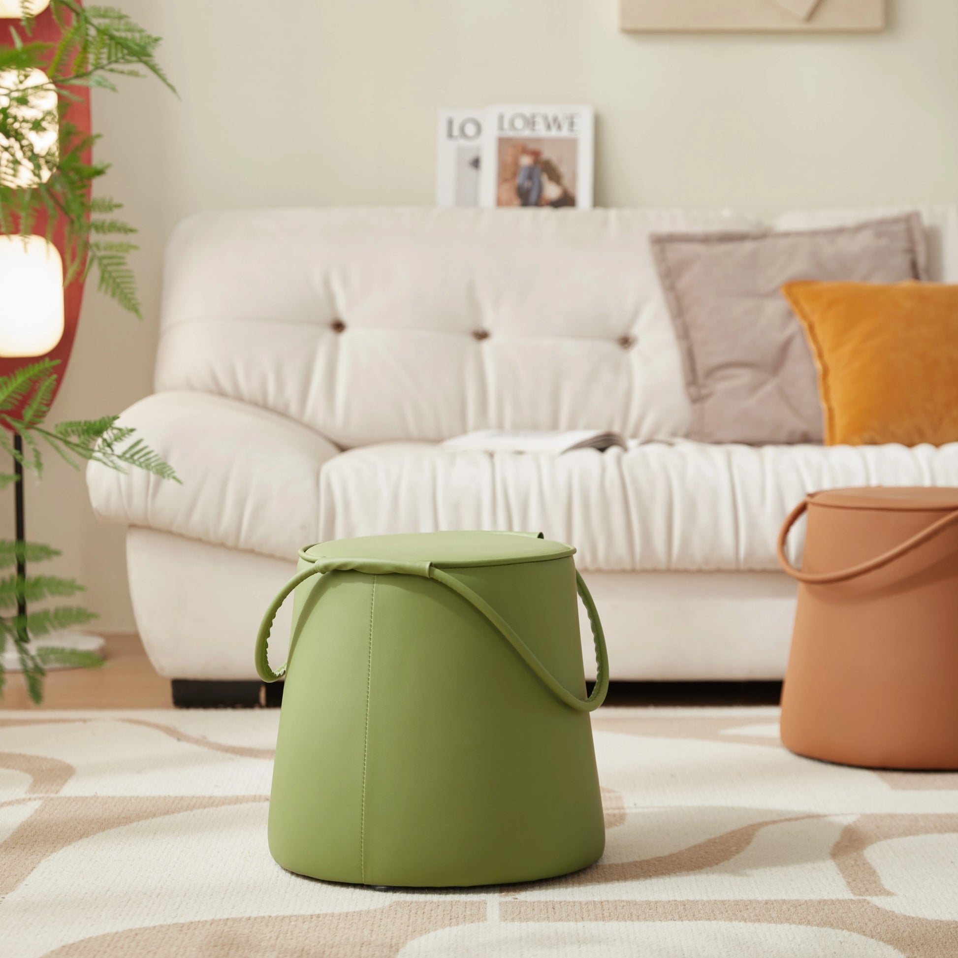 Linspire Kabos Leather Ottoman, Apple Green