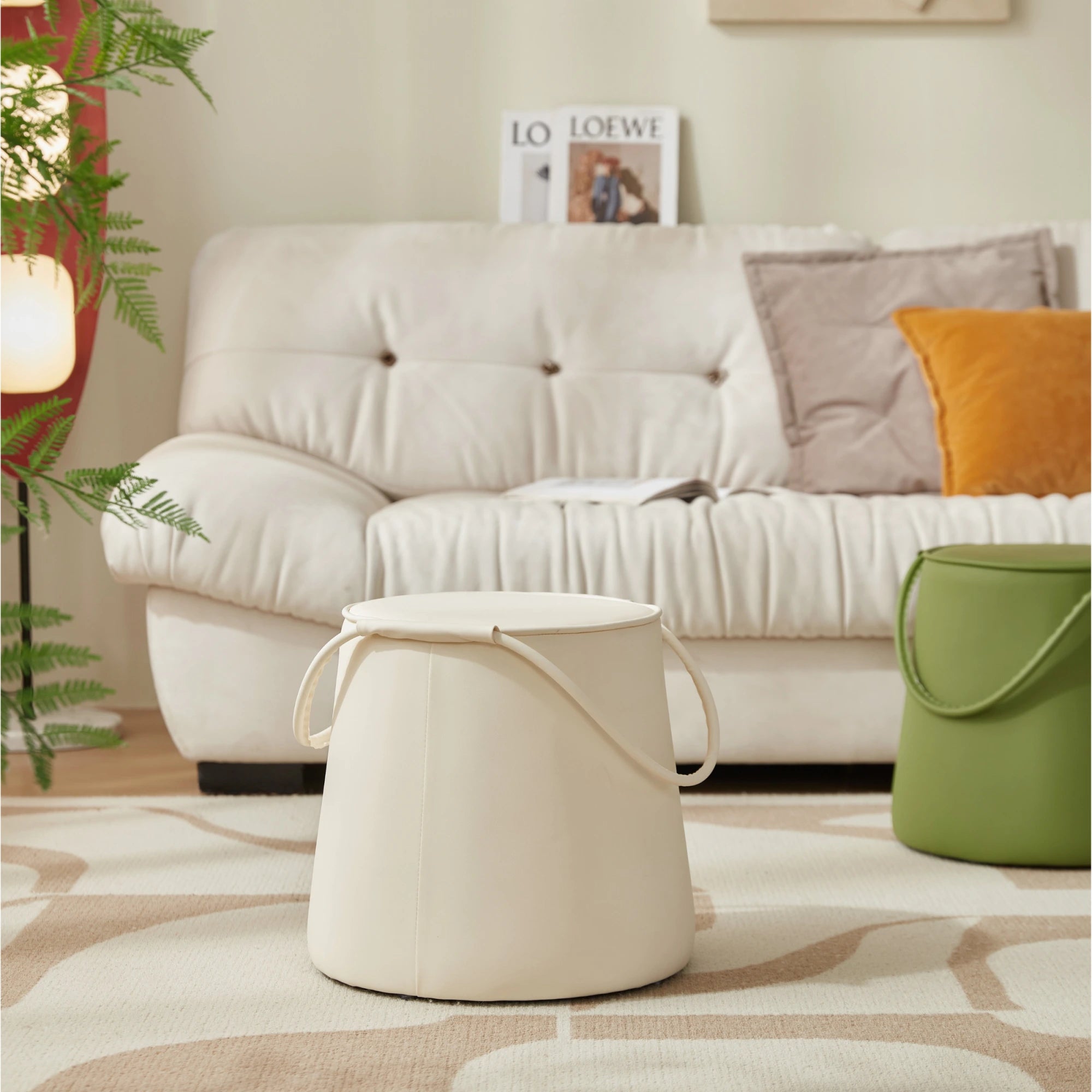 Linspire Kabos Leather Ottoman, Ivory