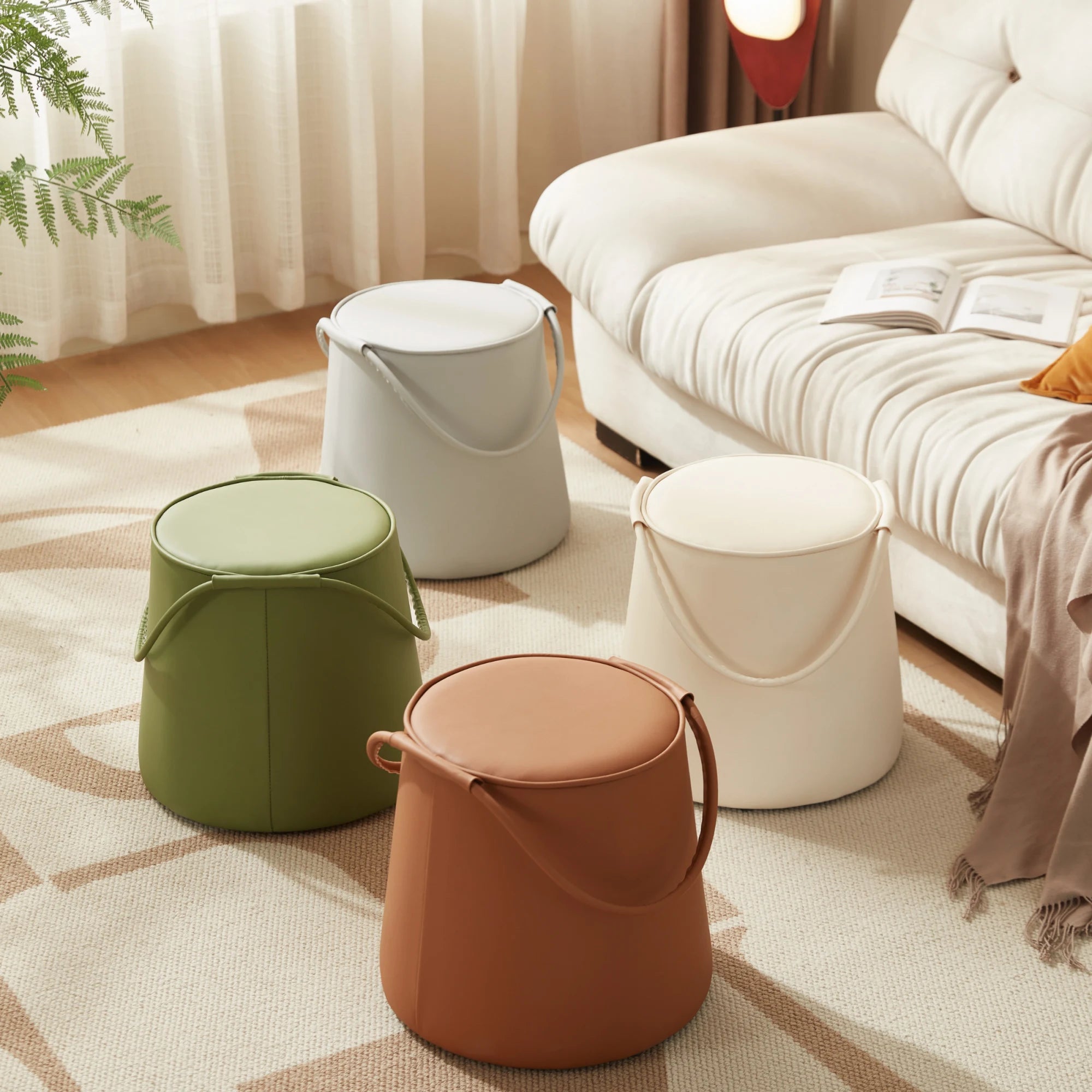 Linspire Kabos Leather Ottoman, Ivory