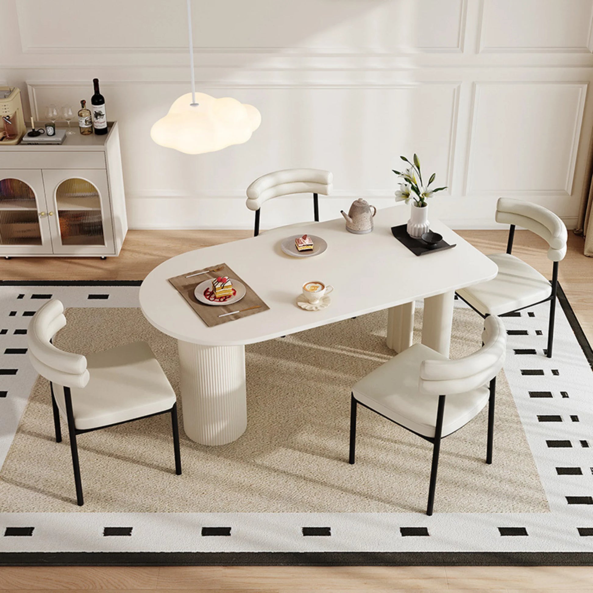 Linspire Flova Dining Table(140x80cm) & 4 Chairs Set, Black & Off-White