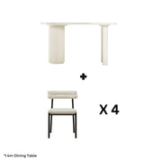 Linspire Flova Dining Table(140x80cm) & 4 Chairs Set, Black & Off-White
