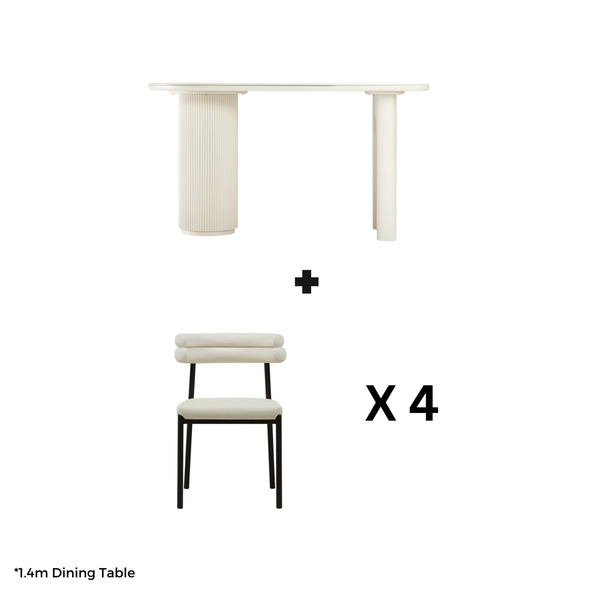 Linspire Flova Dining Table(140x80cm) & 4 Chairs Set, Black & Off-White