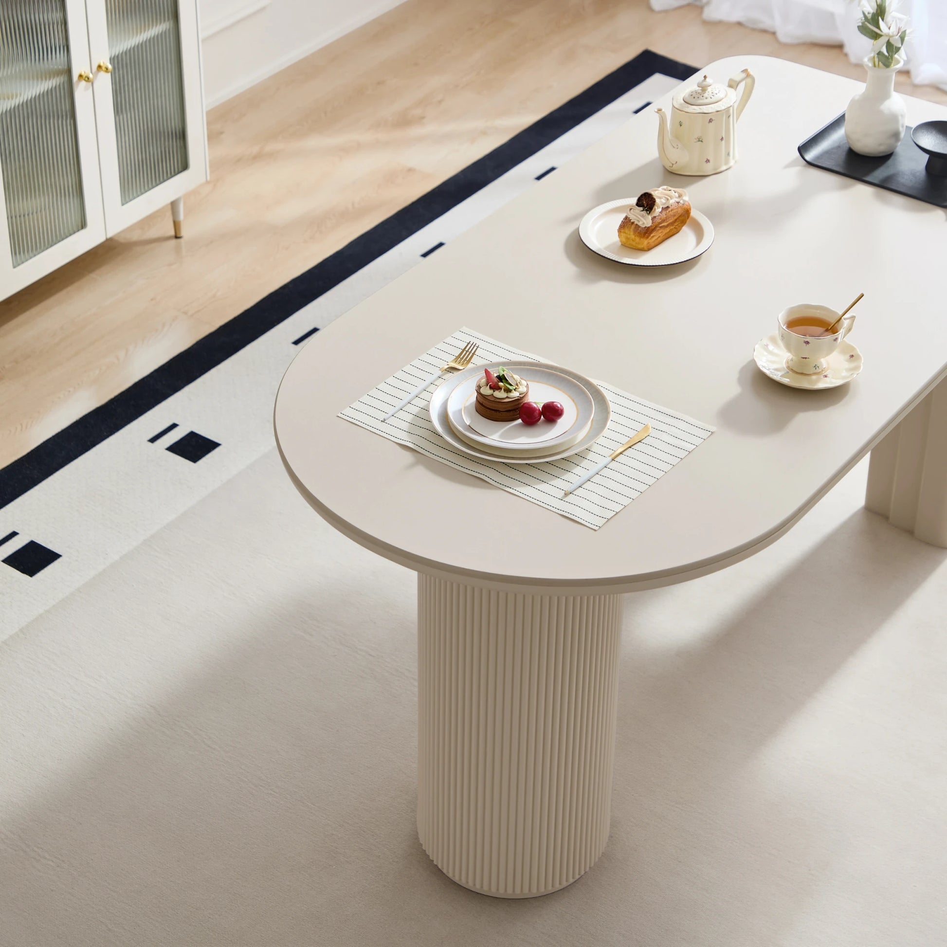 Linspire Flova Dining Table(140x80cm) & 4 Chairs Set, Black & Off-White