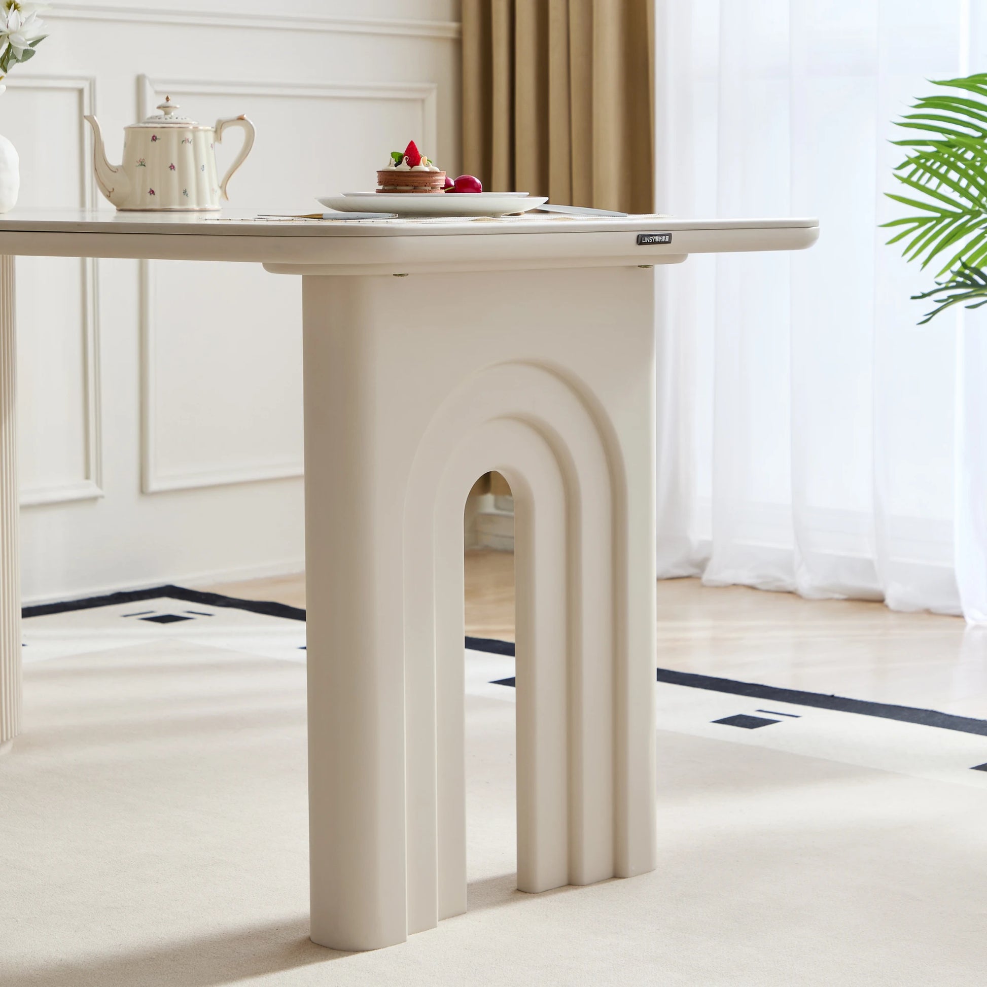 Linspire Flova Dining Table(140x80cm) & 4 Chairs Set, Black & Off-White