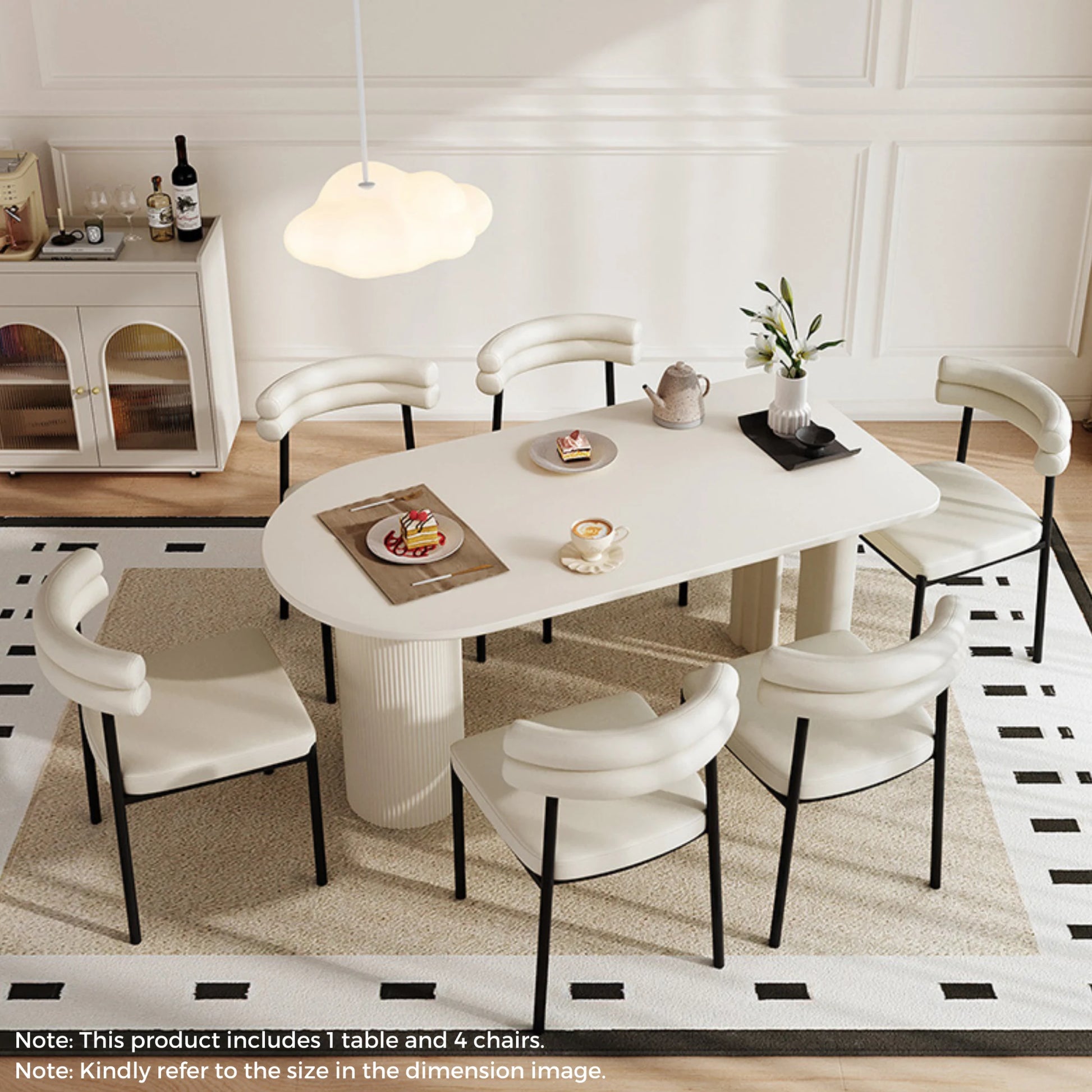 Linspire Flova Dining Table(140x80cm) & 4 Chairs Set, Black & Off-White