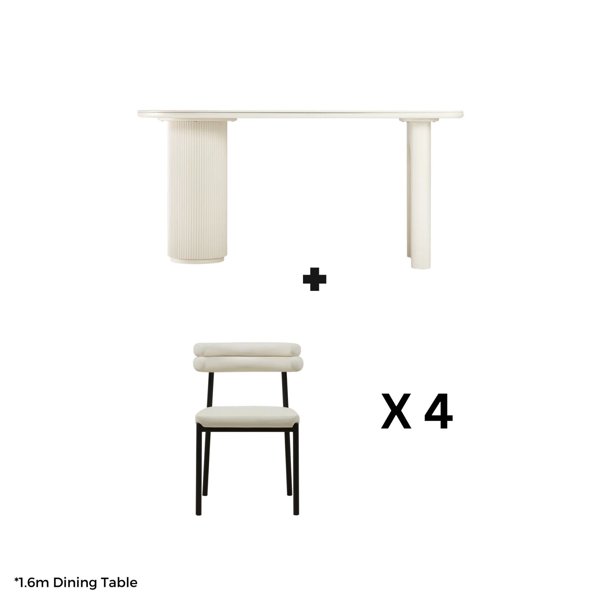 Linspire Flova Dining Table(160x80cm) & 4 Chairs Set, Black & Off-White