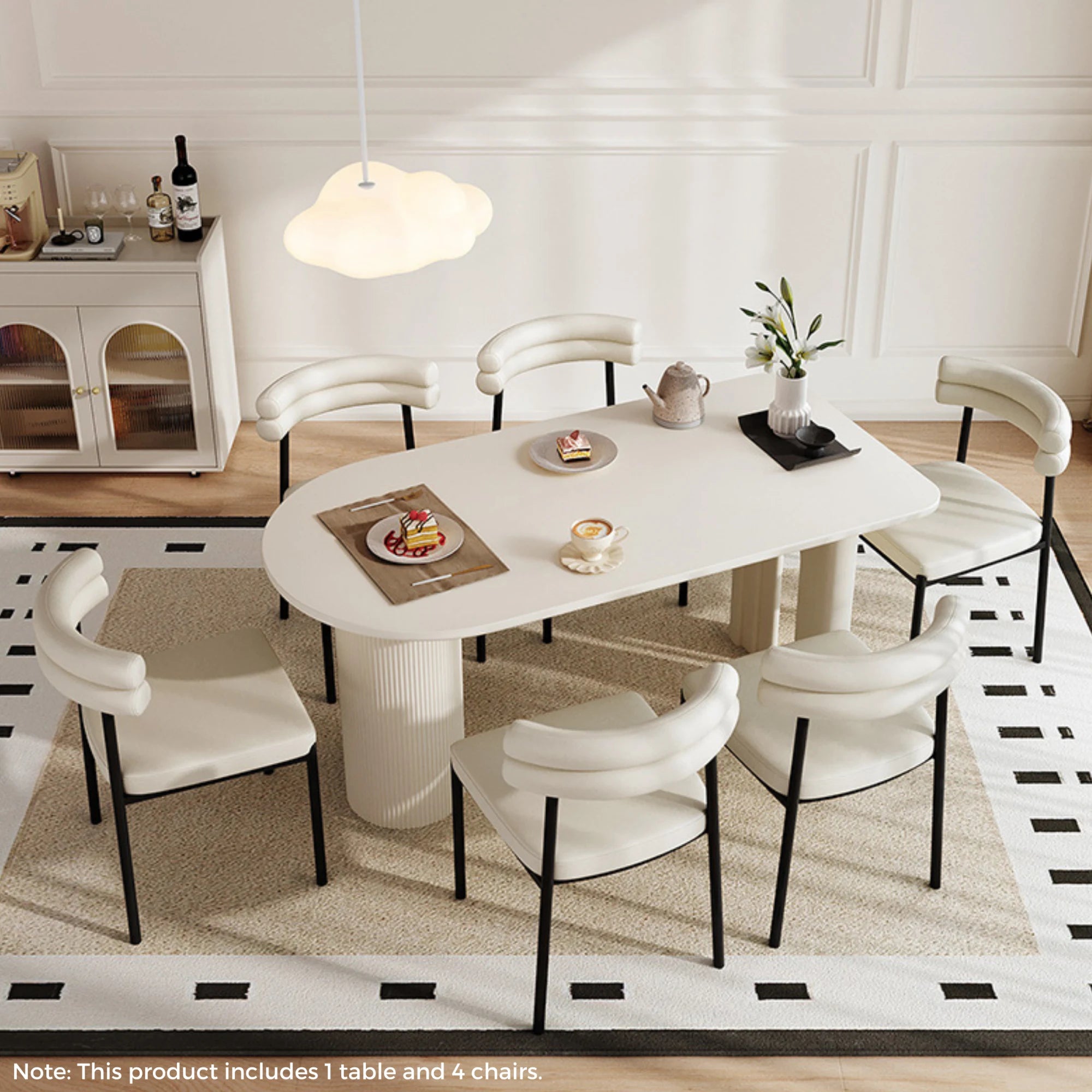 Linspire Flova Dining Table(160x80cm) & 4 Chairs Set, Black & Off-White