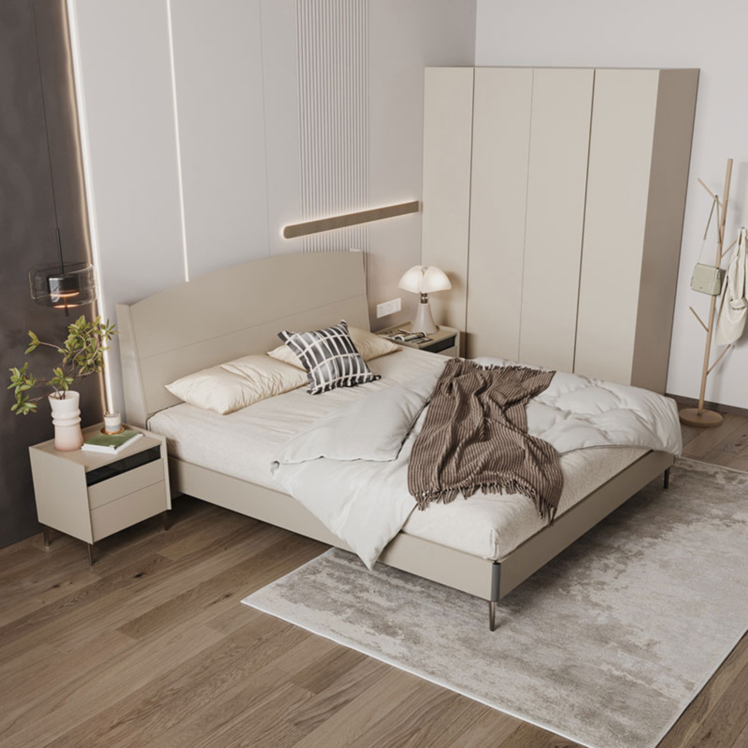 Linspire Vanko Global Queen Bed Frame & Bedside Table Set