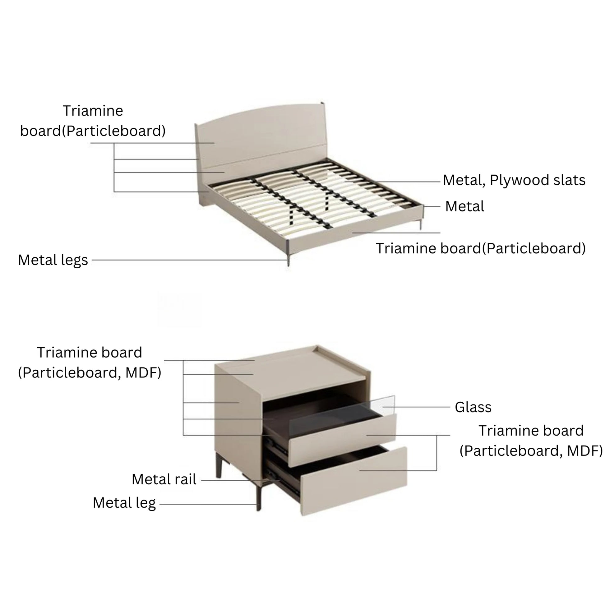 Linspire Vanko Global Queen Bed Frame & Bedside Table Set