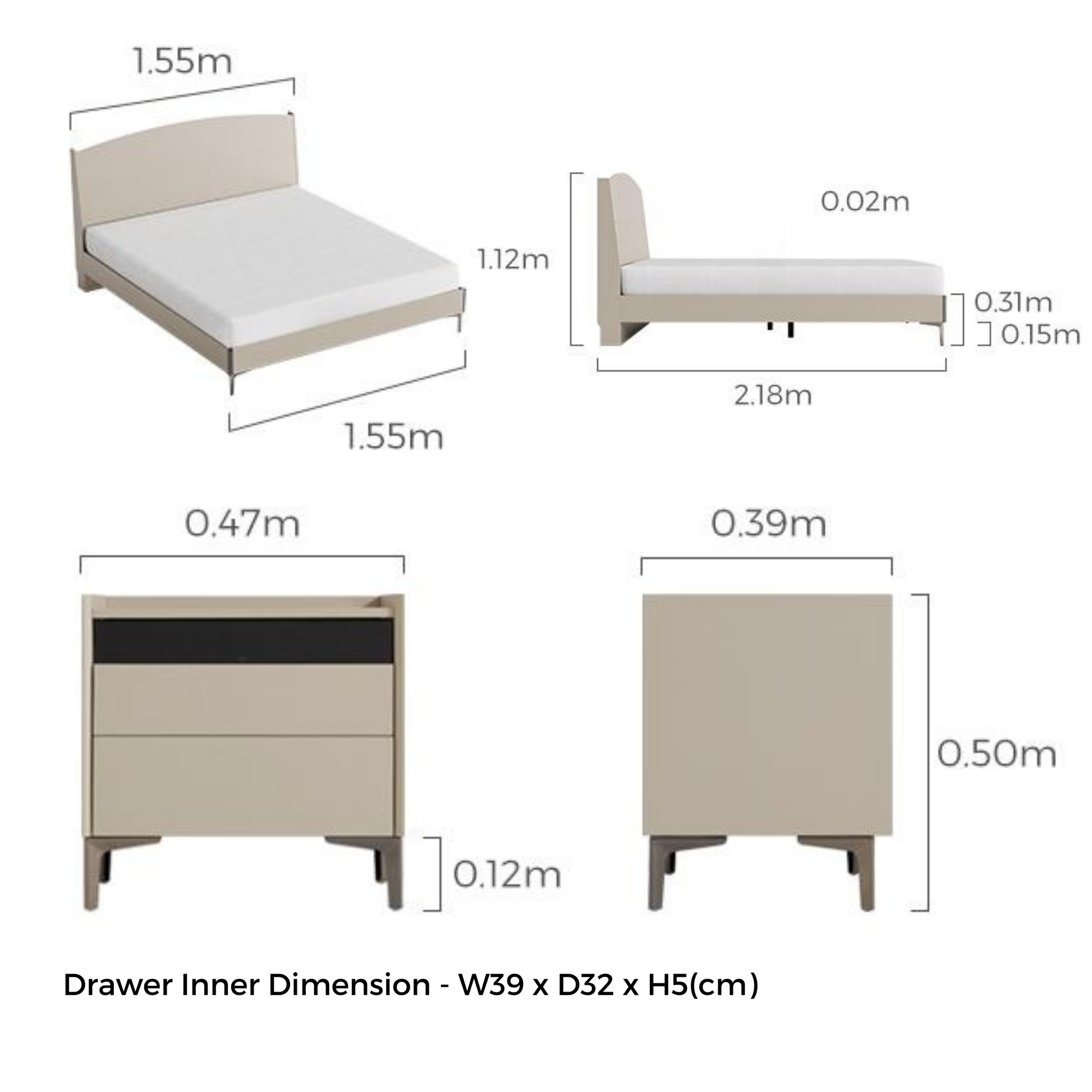 Linspire Vanko Global Queen Bed Frame & Bedside Table Set