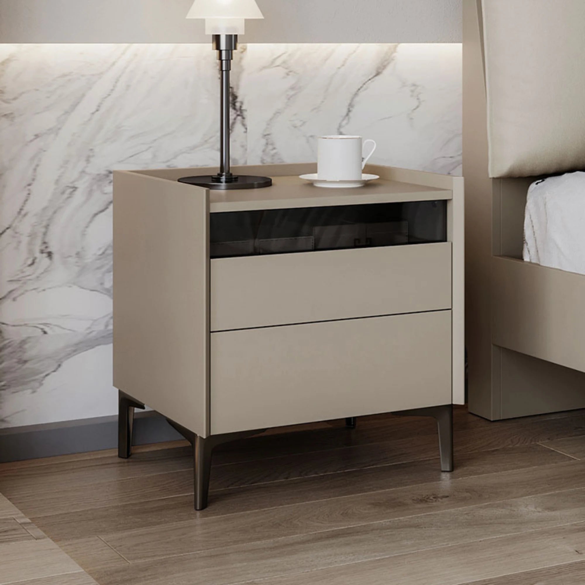 Linspire Vanko Leathaire Global Queen Bed Frame & Bedside Table Set