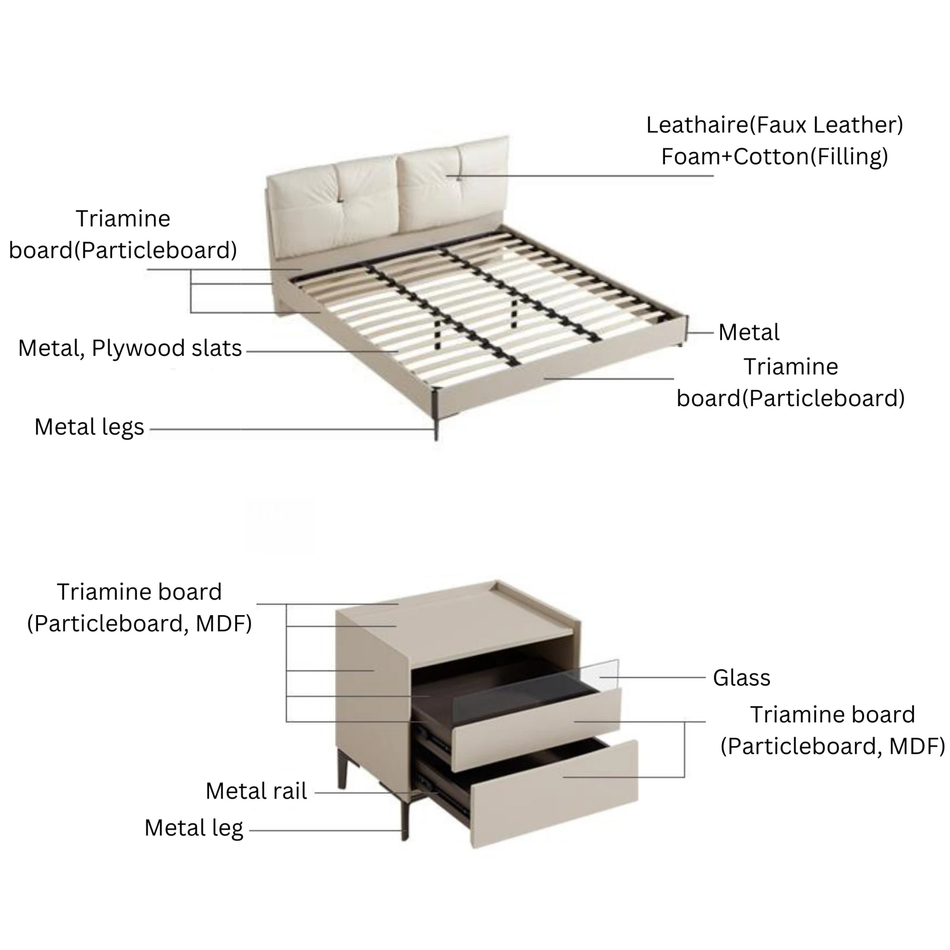 Linspire Vanko Leathaire NZ Super King Bed Frame & Bedside Table Set