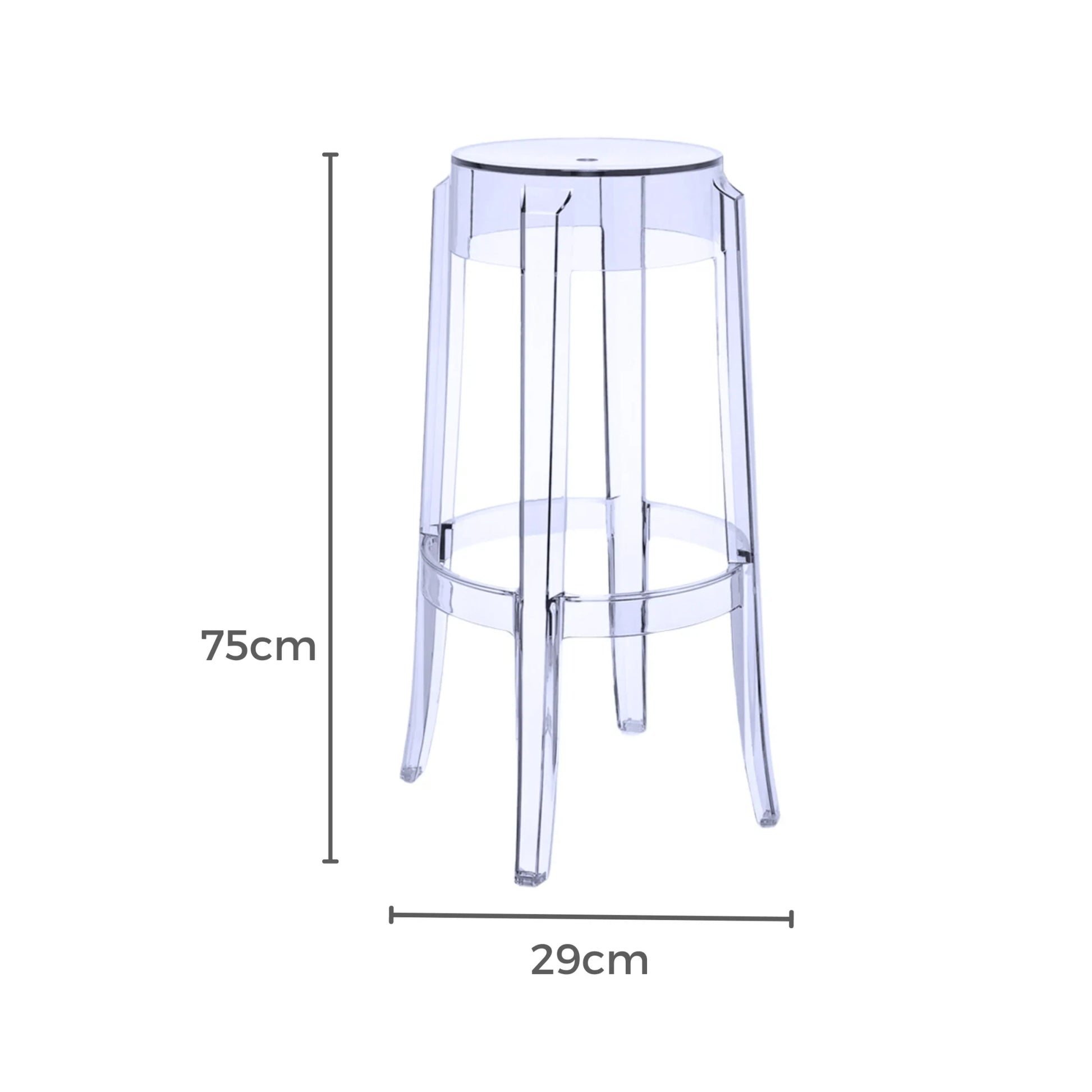 MODE Philippe Starck Charles Ghost Bar Stool Replica 75cm, Set of 2