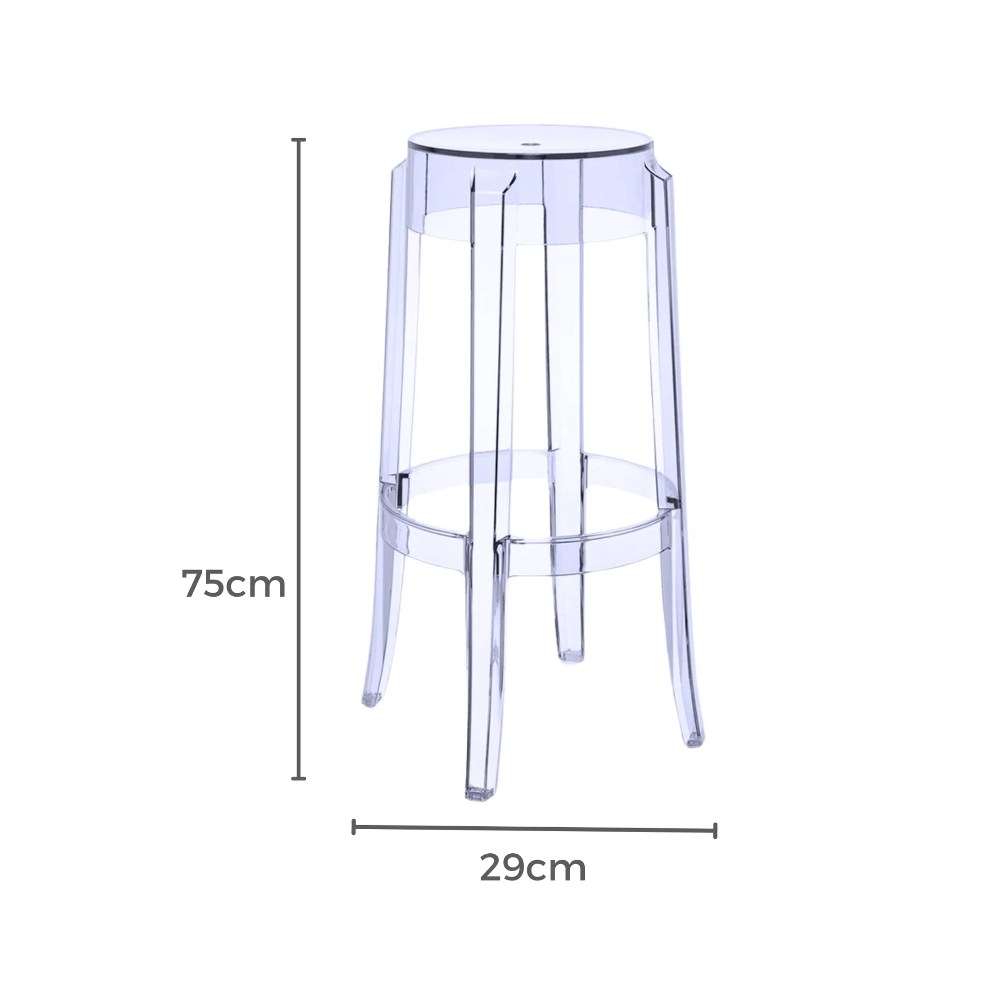 MODE Philippe Starck Charles Ghost Bar Stool Replica 75cm, Set of 2