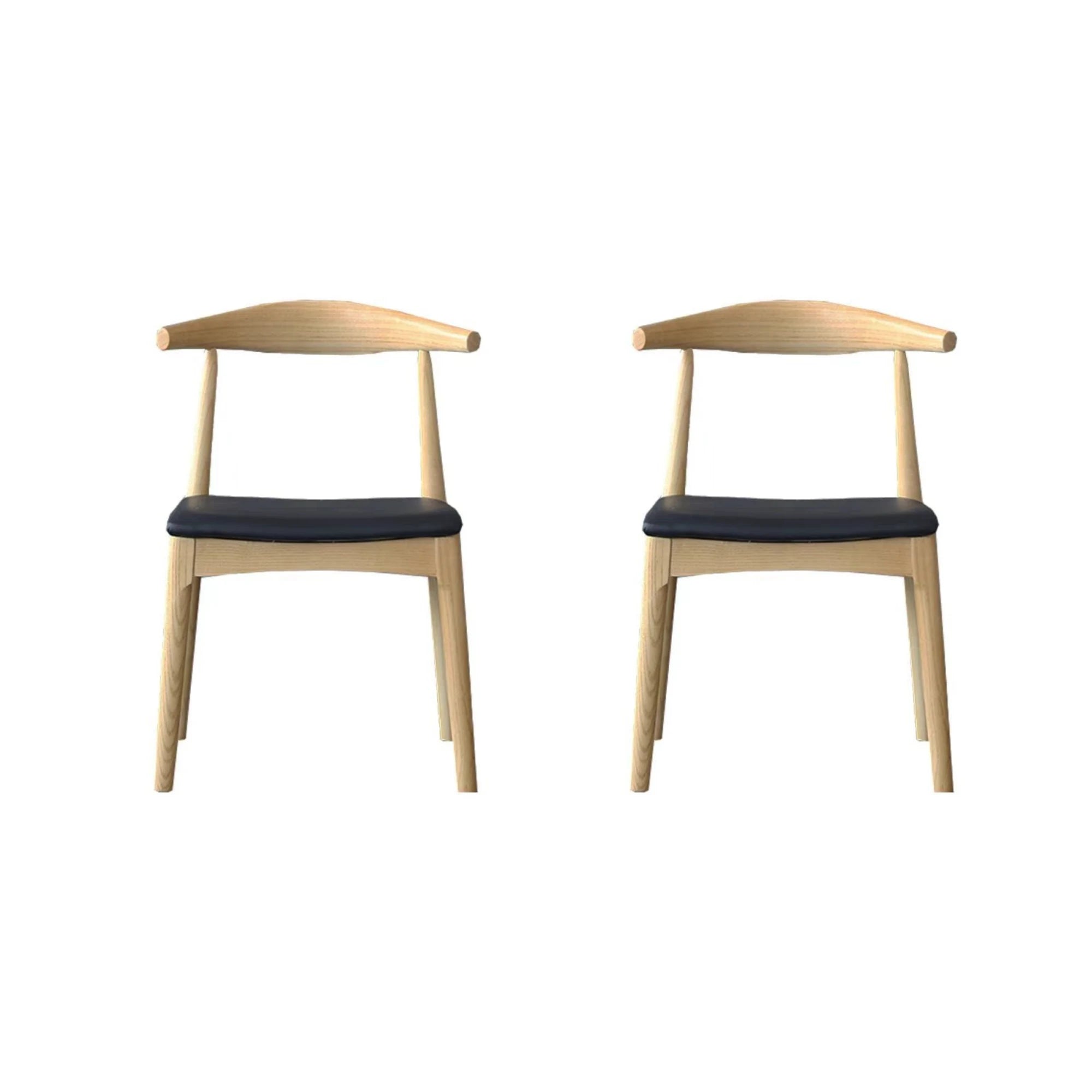 MODE Hans Wegner Elbow Dining Chair CH20 Replica, Natural Wood & Black, Set of 2