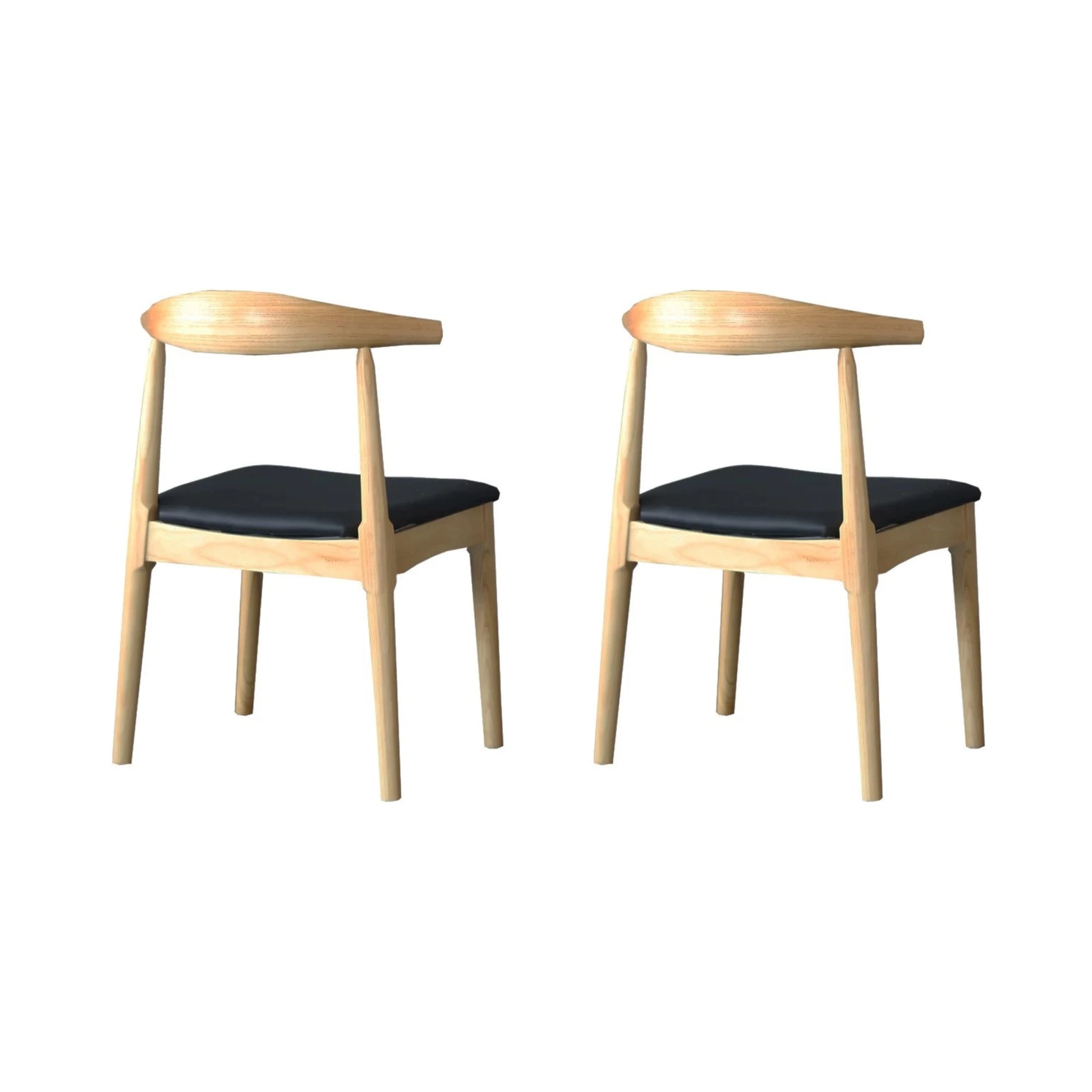 MODE Hans Wegner Elbow Dining Chair CH20 Replica, Natural Wood & Black, Set of 2