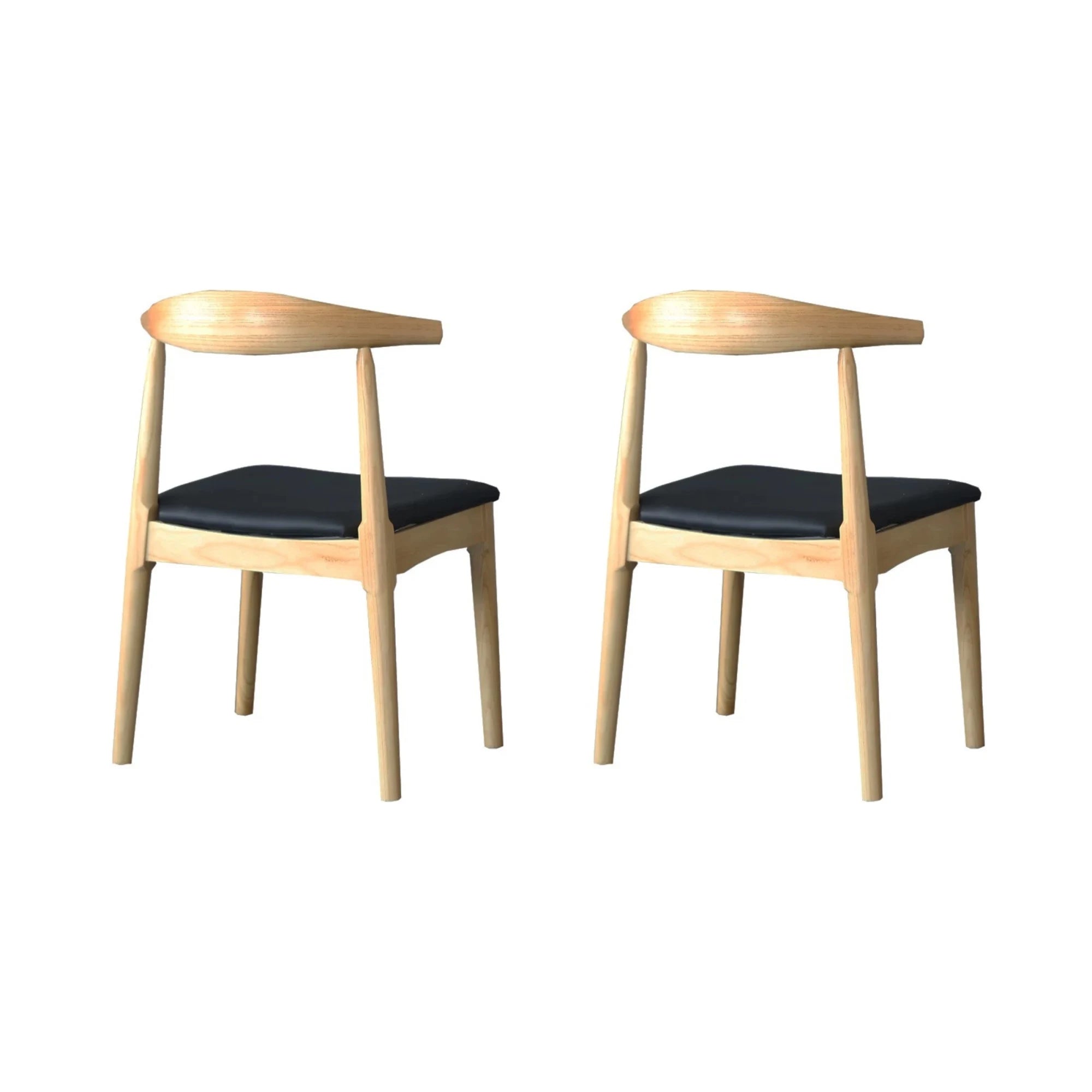 MODE Hans Wegner Elbow Dining Chair CH20 Replica, Natural Wood & Black, Set of 2