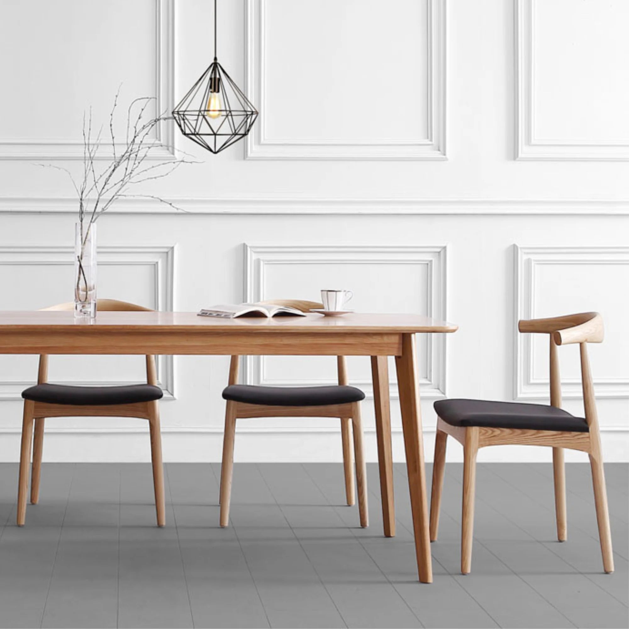 MODE Hans Wegner Elbow Dining Chair CH20 Replica, Natural Wood & Black, Set of 2