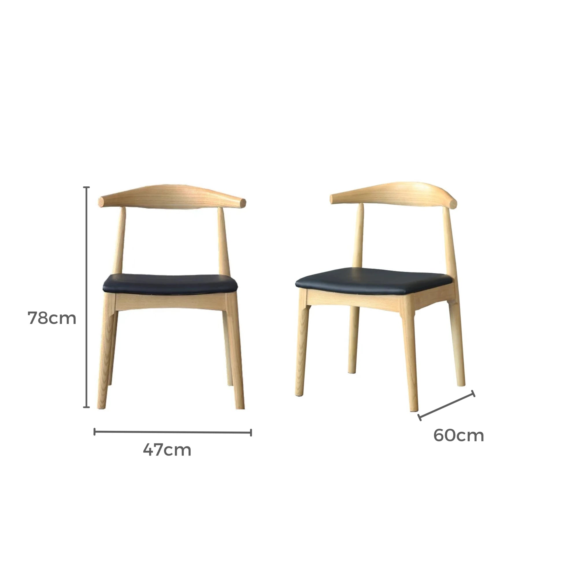 MODE Hans Wegner Elbow Dining Chair CH20 Replica, Natural Wood & Black, Set of 2