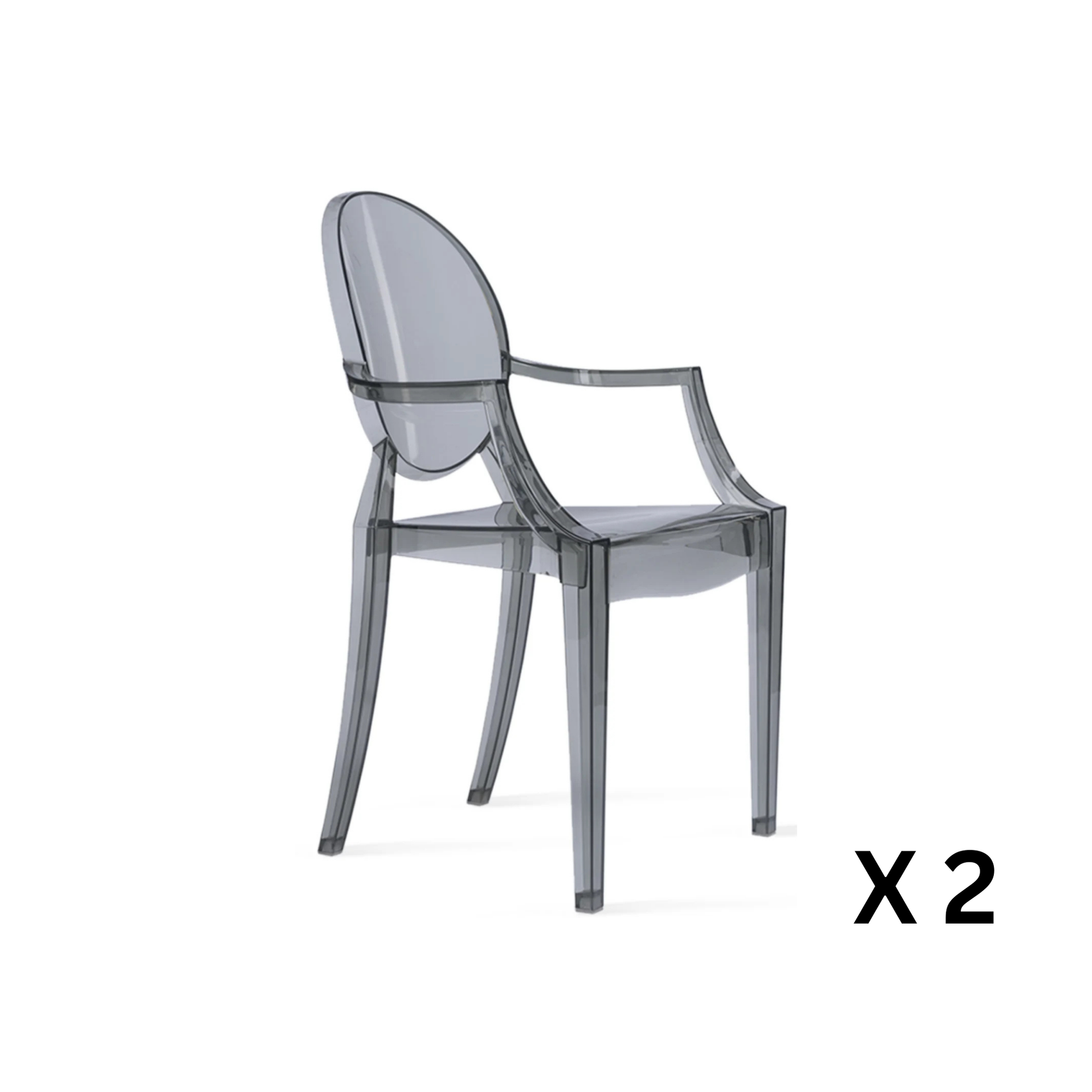 MODE Philippe Starck Louis Ghost Chair with Arms Replica, Smoky Black, Set of 2