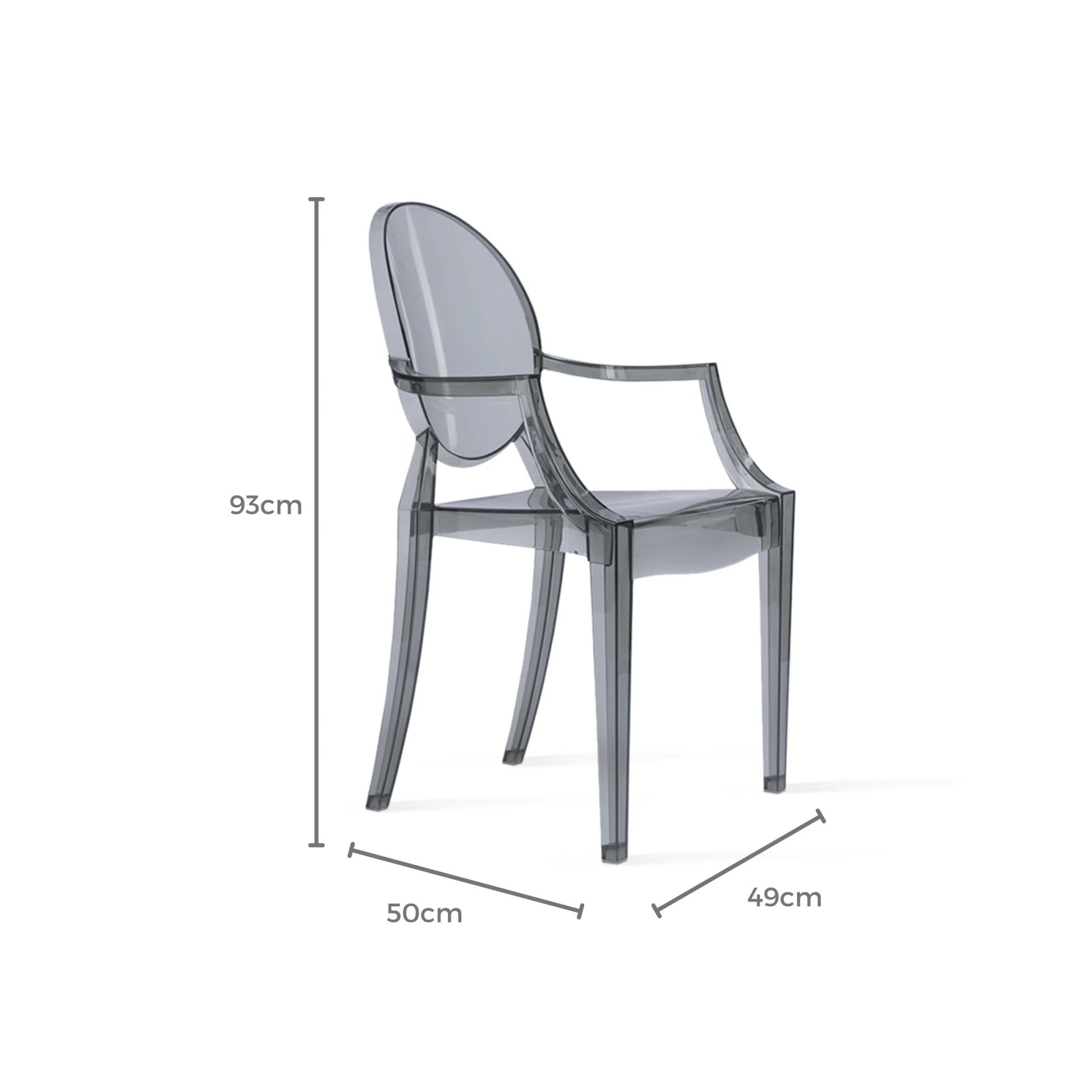 MODE Philippe Starck Louis Ghost Chair with Arms Replica, Smoky Black