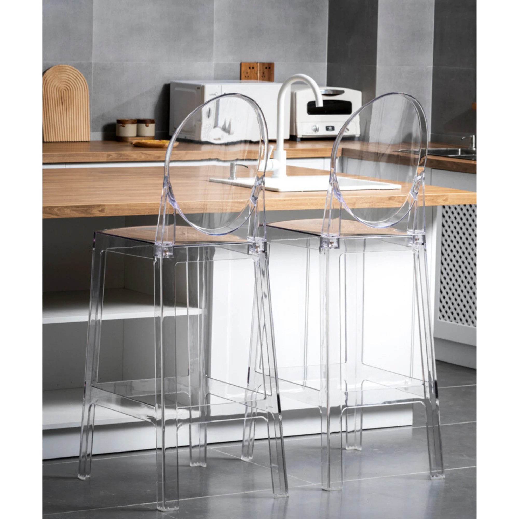MODE Philippe Starck Victoria Ghost Bar Stool With Back Replica, Set of 2
