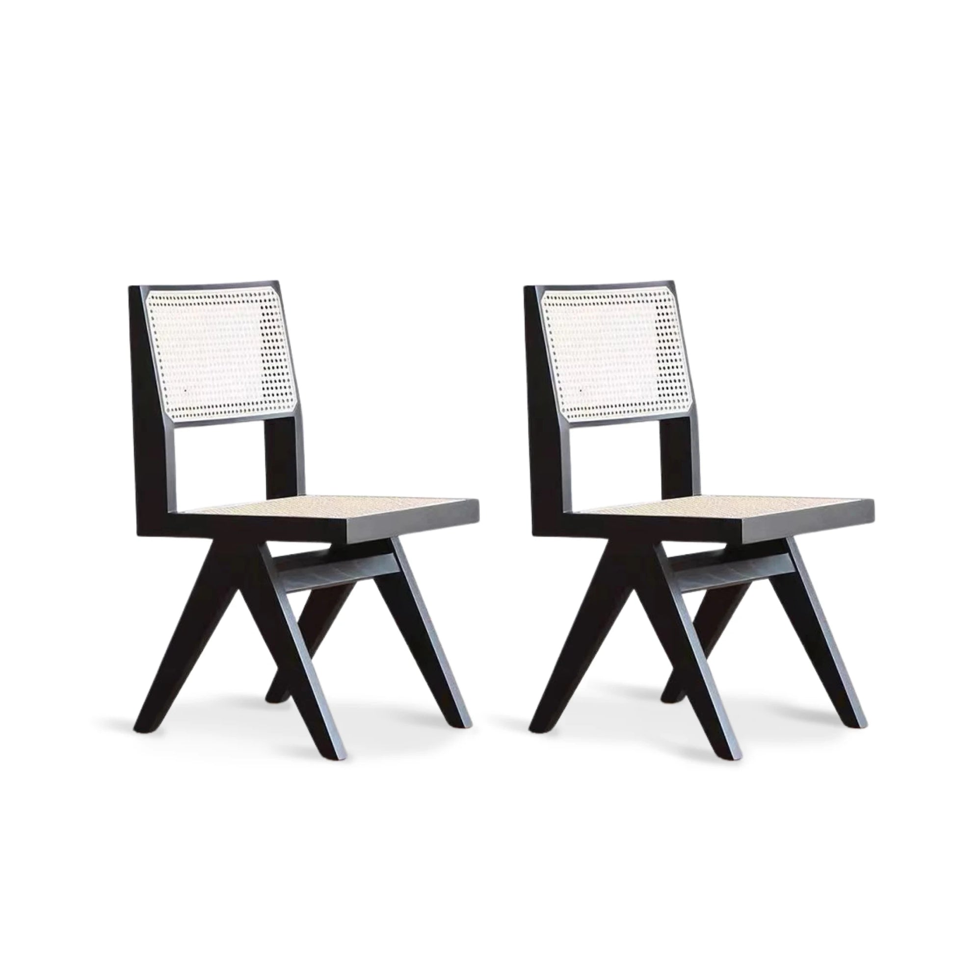 MODE Pierre Jeanneret Dining Chair Replica, Black, Set of 2