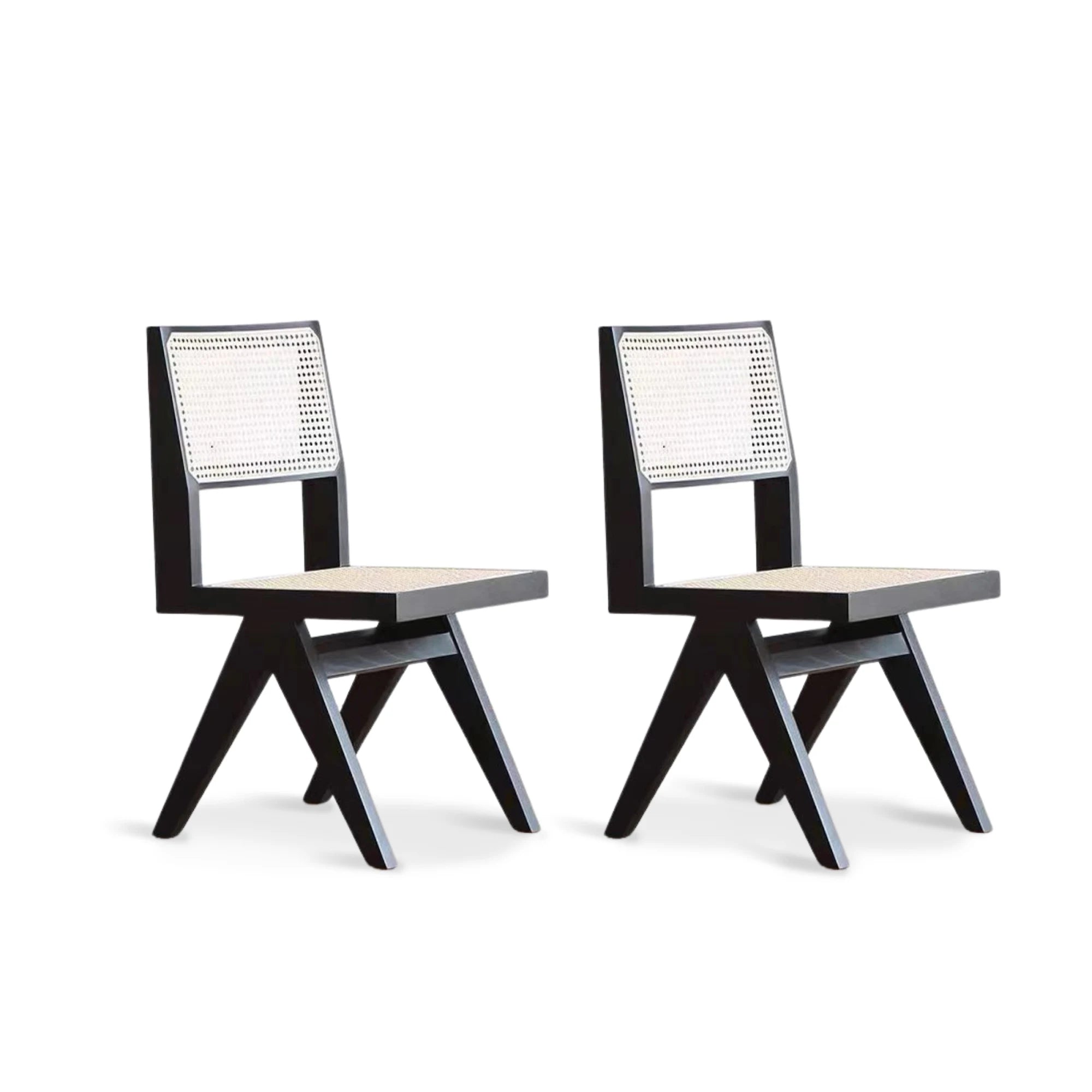 MODE Pierre Jeanneret Dining Chair Replica, Black, Set of 2